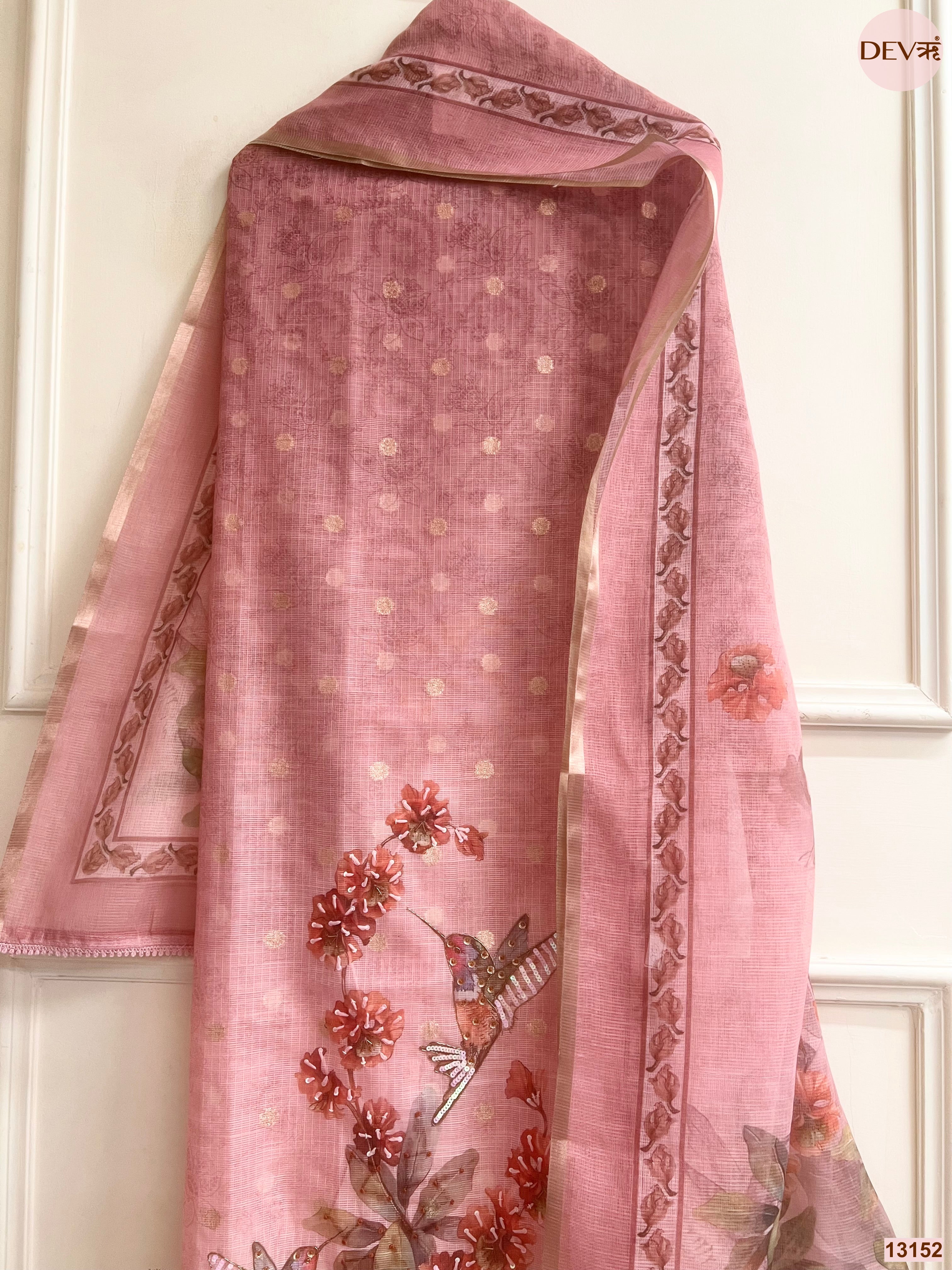 Pink Kota Printed Unstitched 3-Piece Suit (Devri – D.No 13152)
