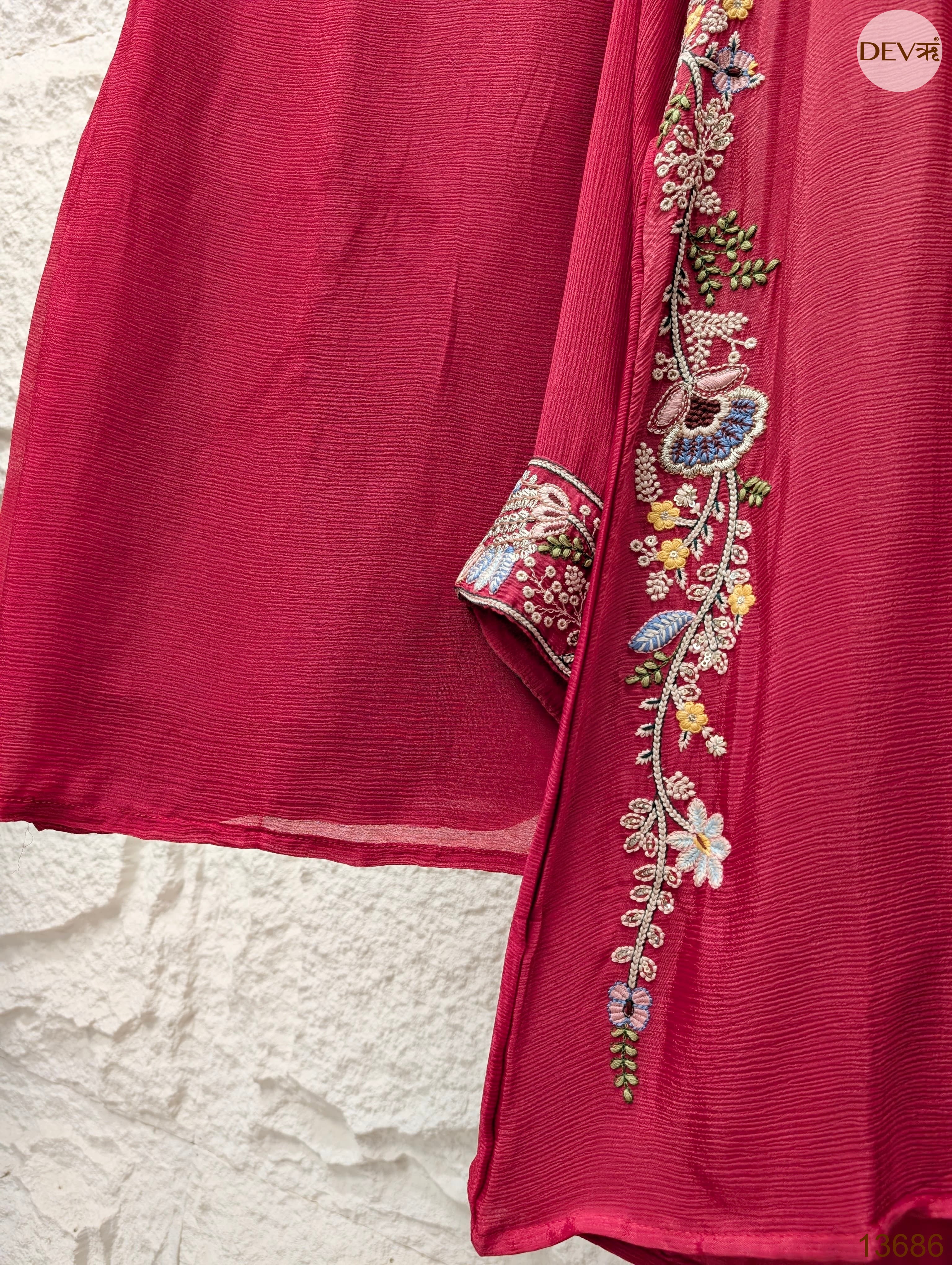 Gulnaar Pure chinon Embroidered Magenta 2-Piece Set (Devri – D.No 13686)