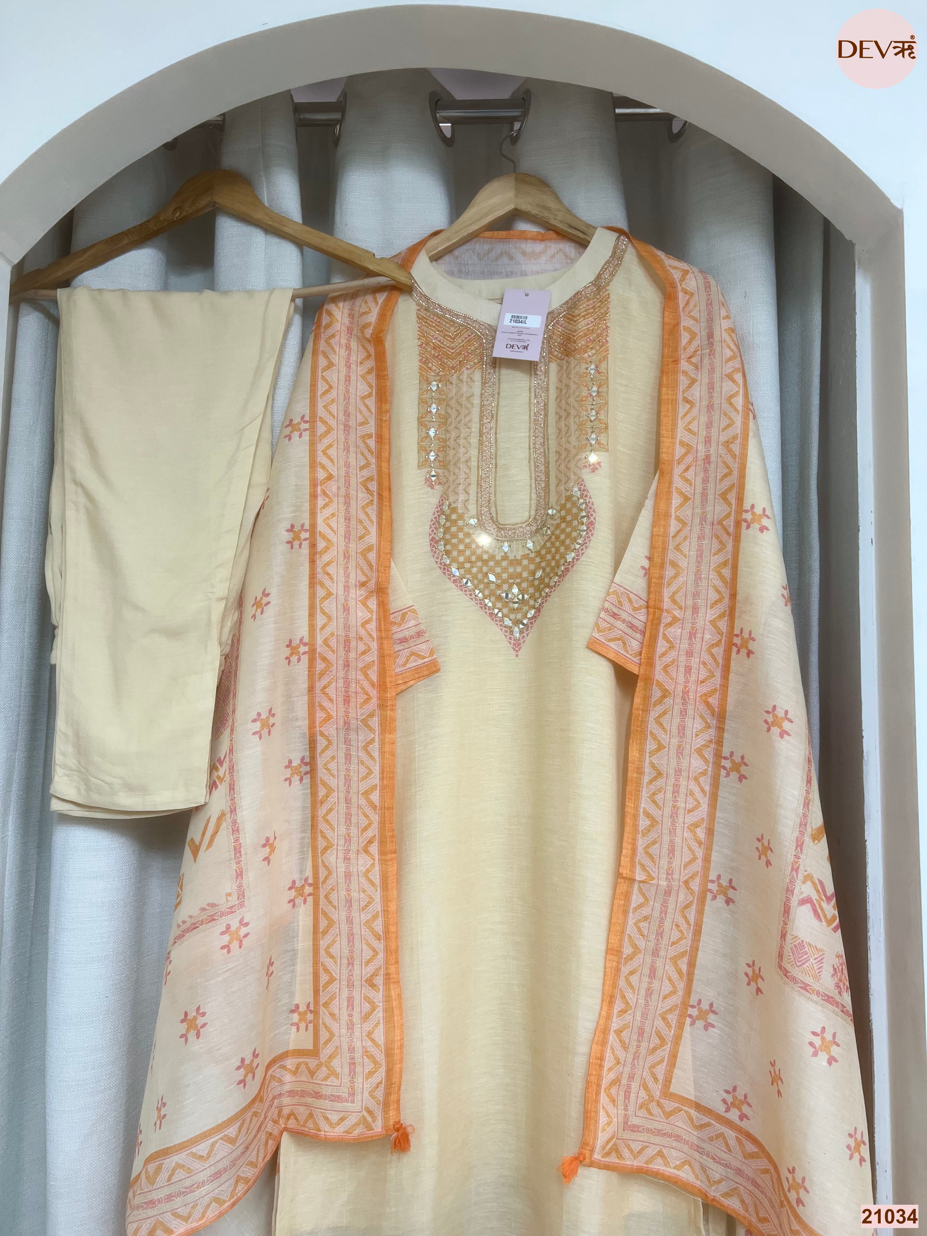 Vasanti Cotton Embroidered Cream 3-Piece Set (Devri – D.No 21034)