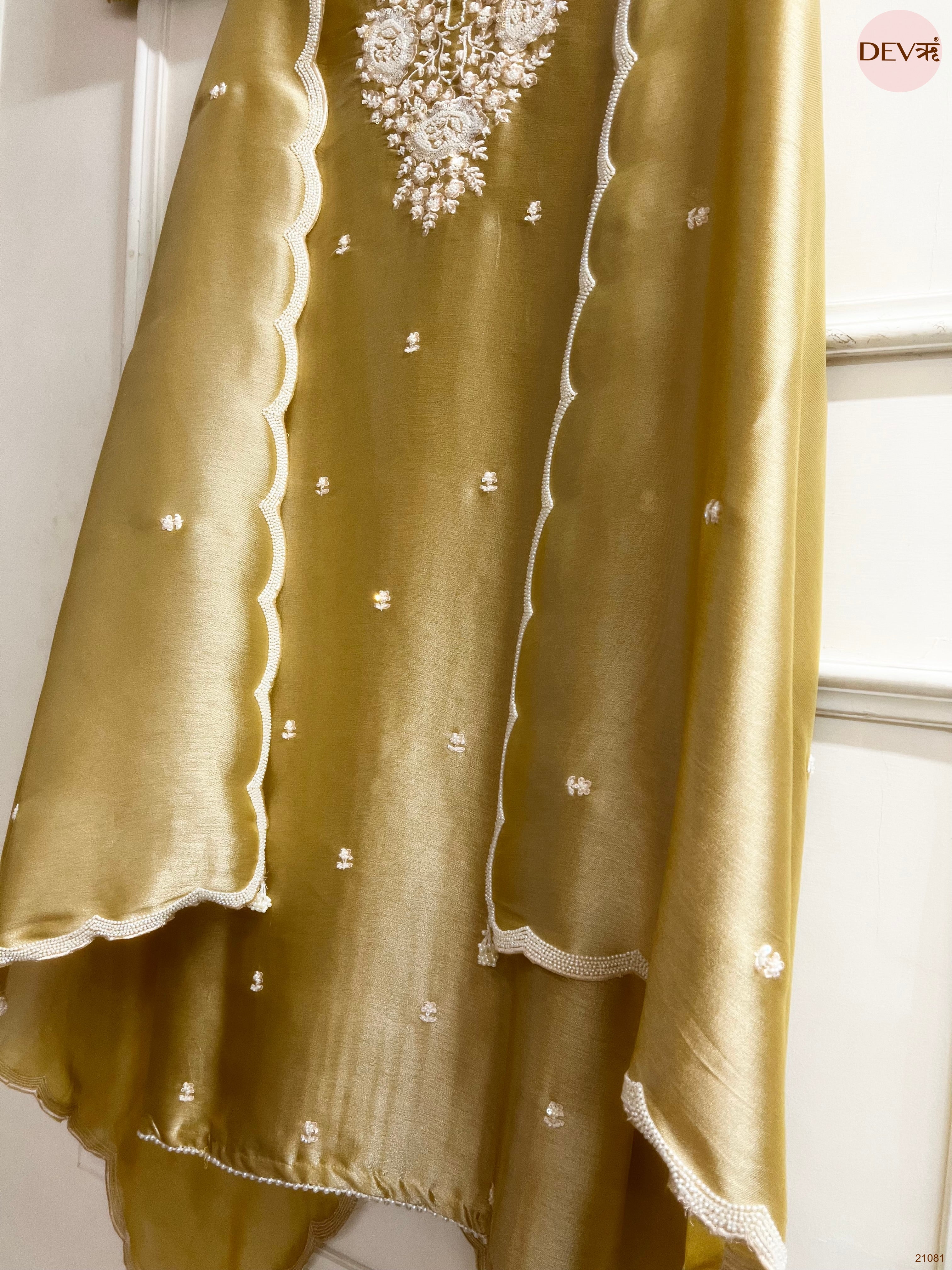 Olive Pure Tissue Giraffe Silk Embroidered Unstitched 3-Piece Suit (Devri – D.No 21081)