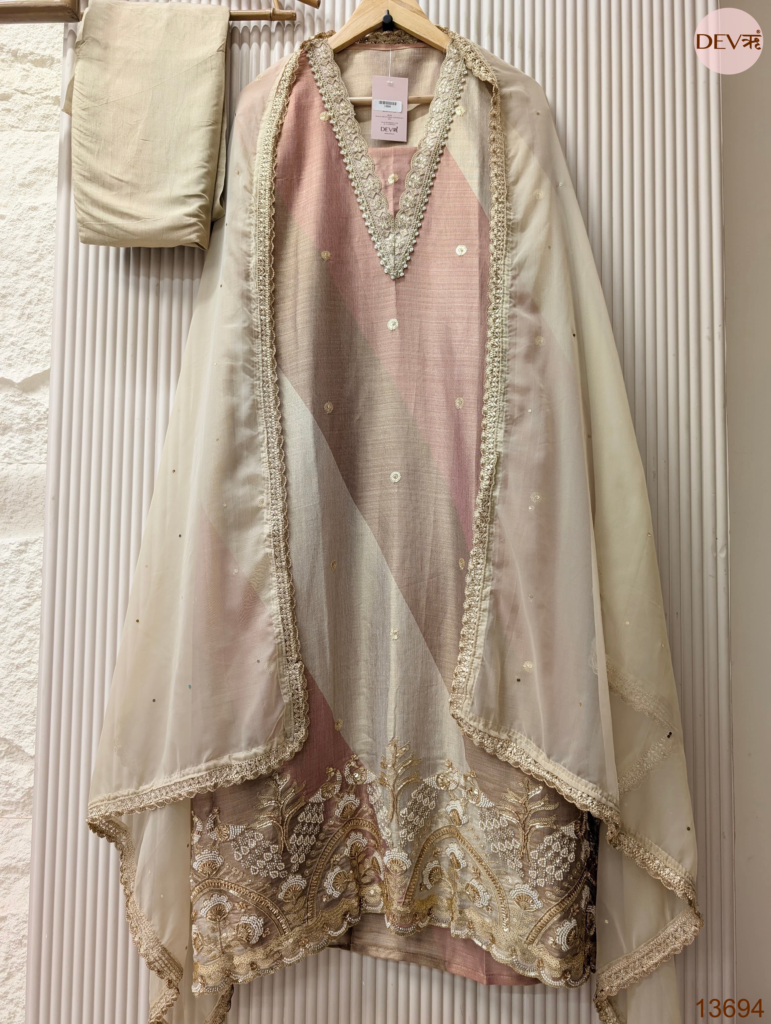 Pink Tissue Silk Embroidered Unstitched 3-Piece Suit (Devri – D.No 13694)