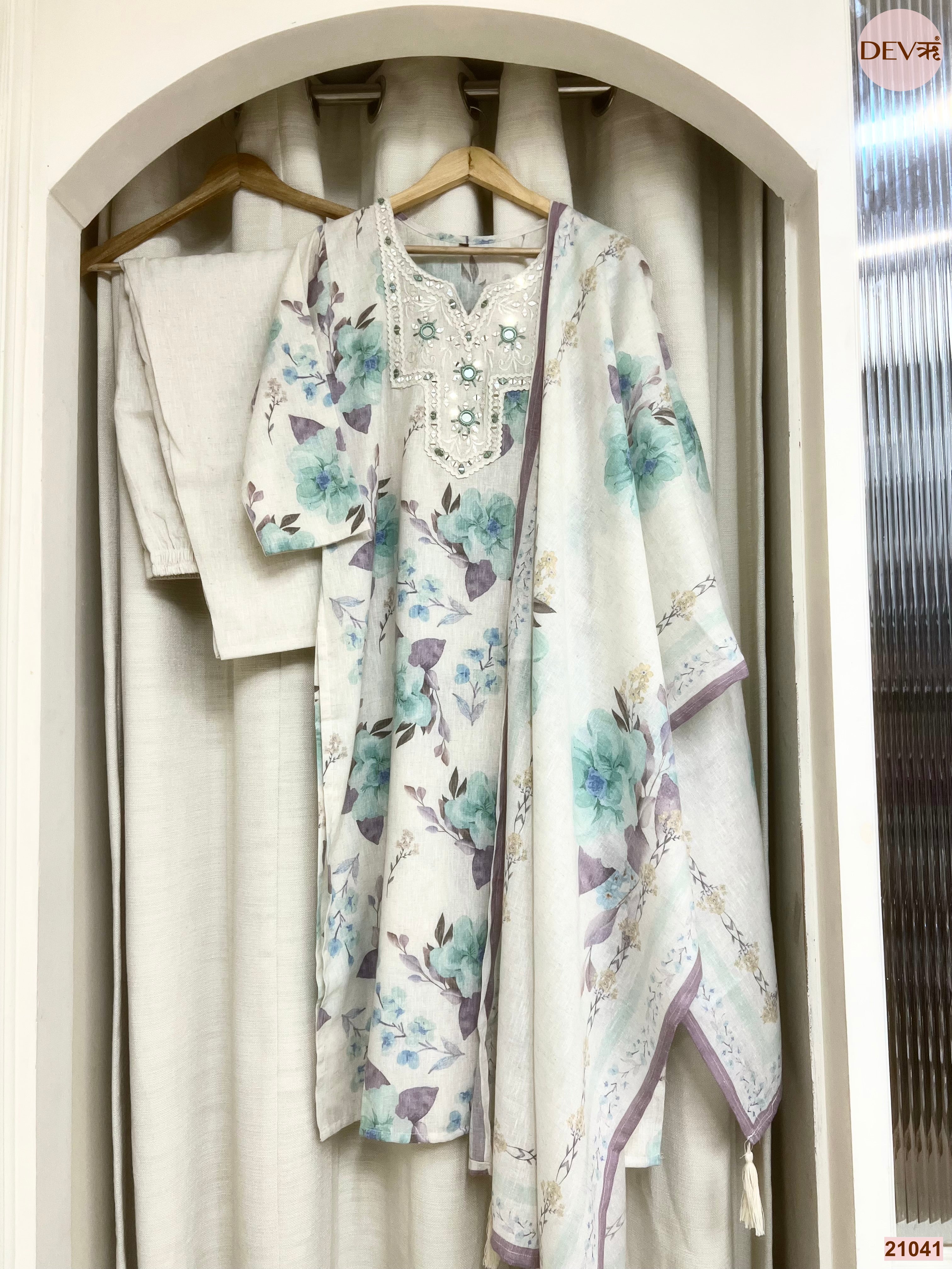 Gulnaar Pure Cotton Embroidered Off-White 3-Piece Set (Devri – D.No 21041)