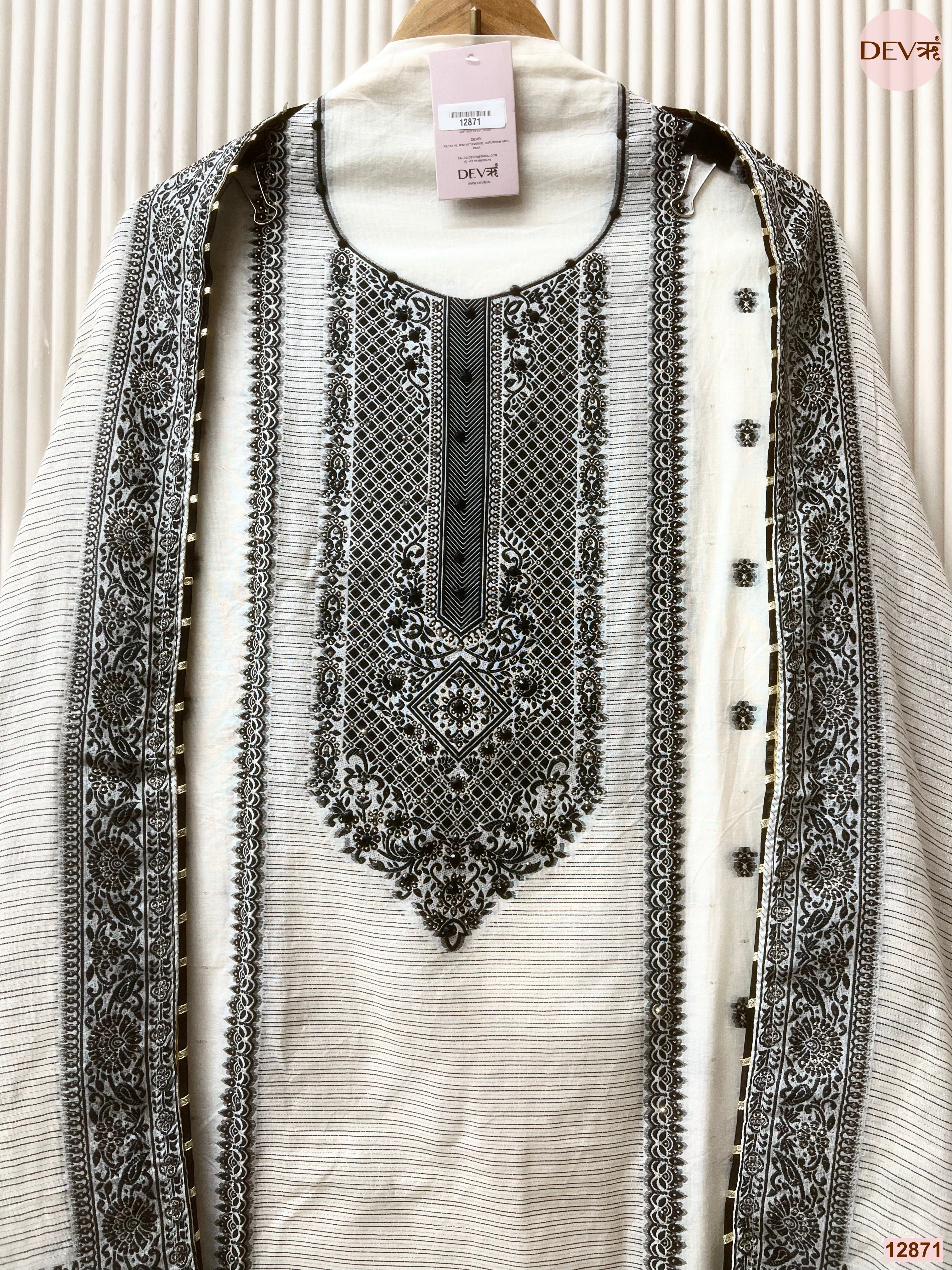 White Jamdani Cotton Printed Unstitched 3-Piece Suit (Devri – D.No 12871)