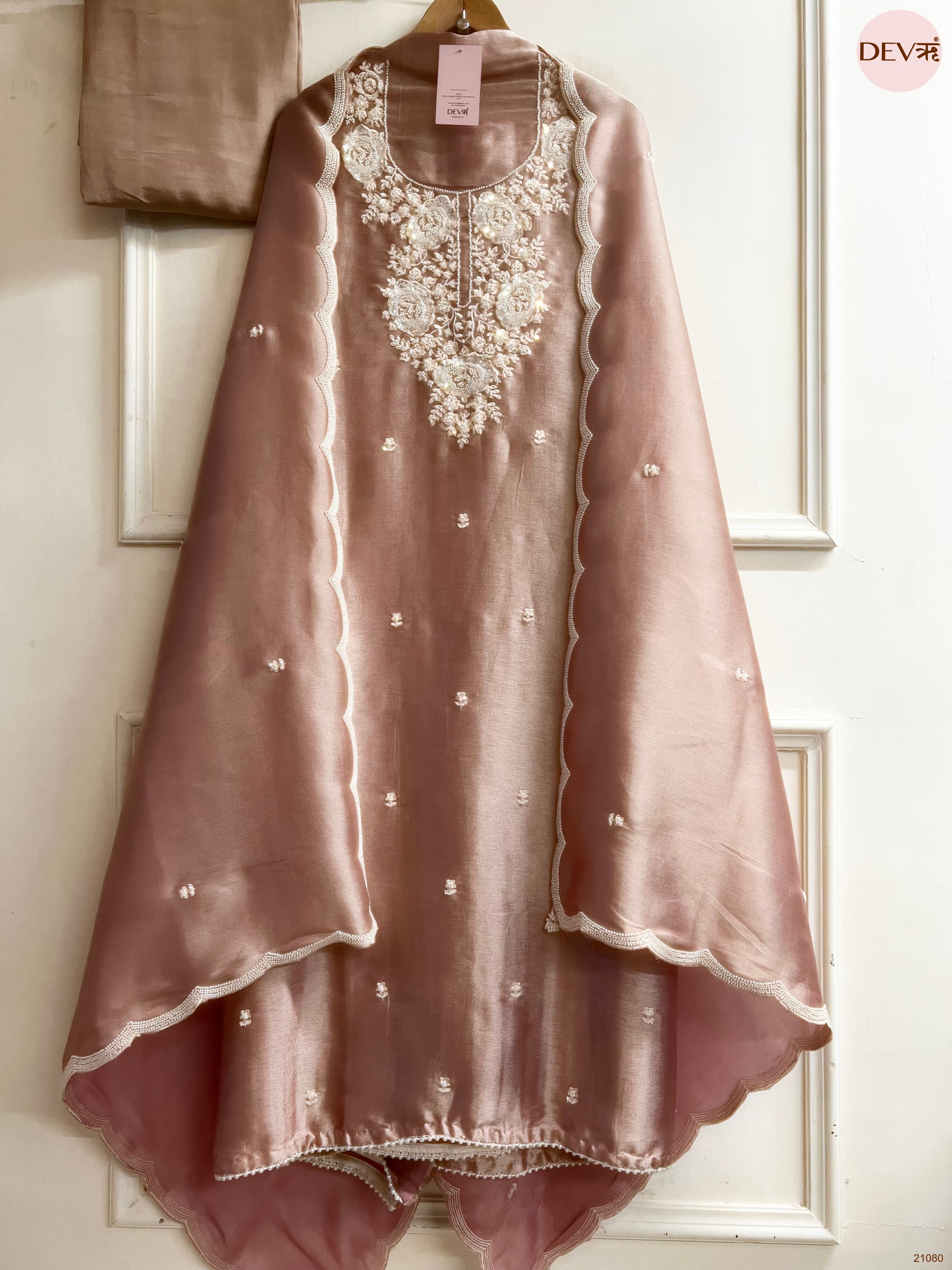 Pink Pure Tissue Giraffe Silk Embroidered Unstitched 3-Piece Suit (Devri – D.No 21080)