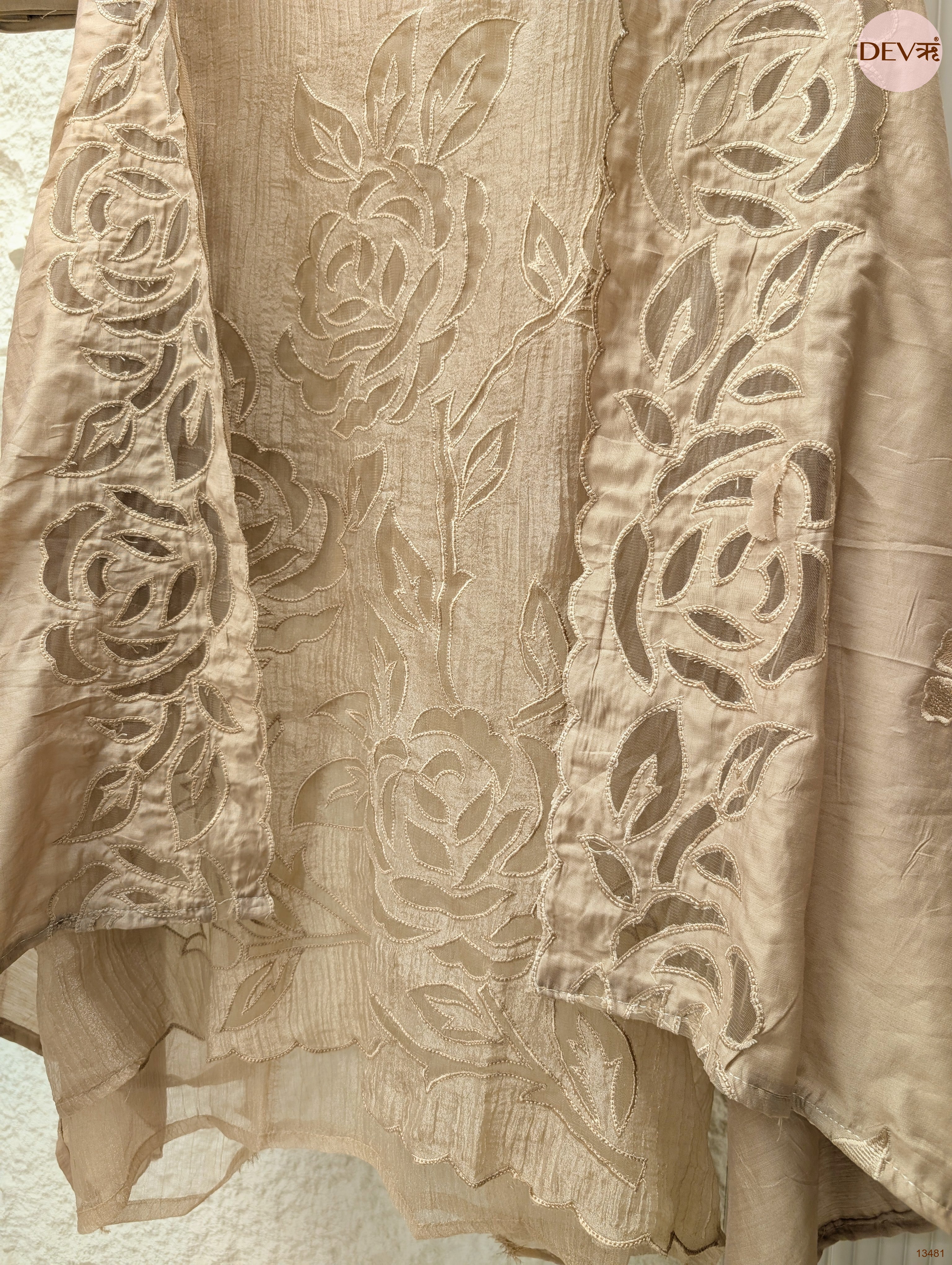 Beige Tissue Crush Silk Embroidered Unstitched 3-Piece Suit (Devri – D.No 13481)