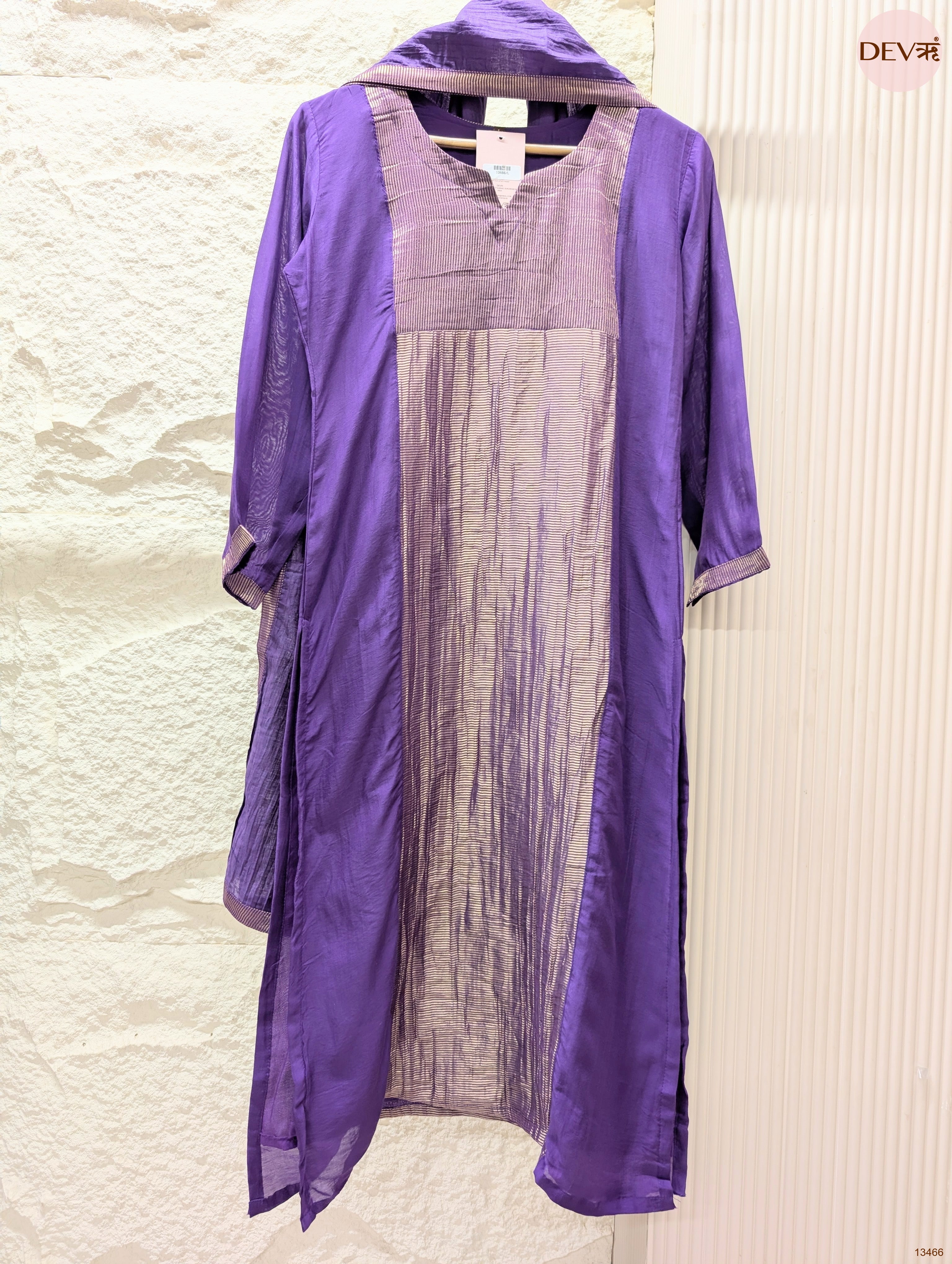 Vasundhara Mul Chanderi Printed Purple 3-Piece Set (Devri – D.No 13466)