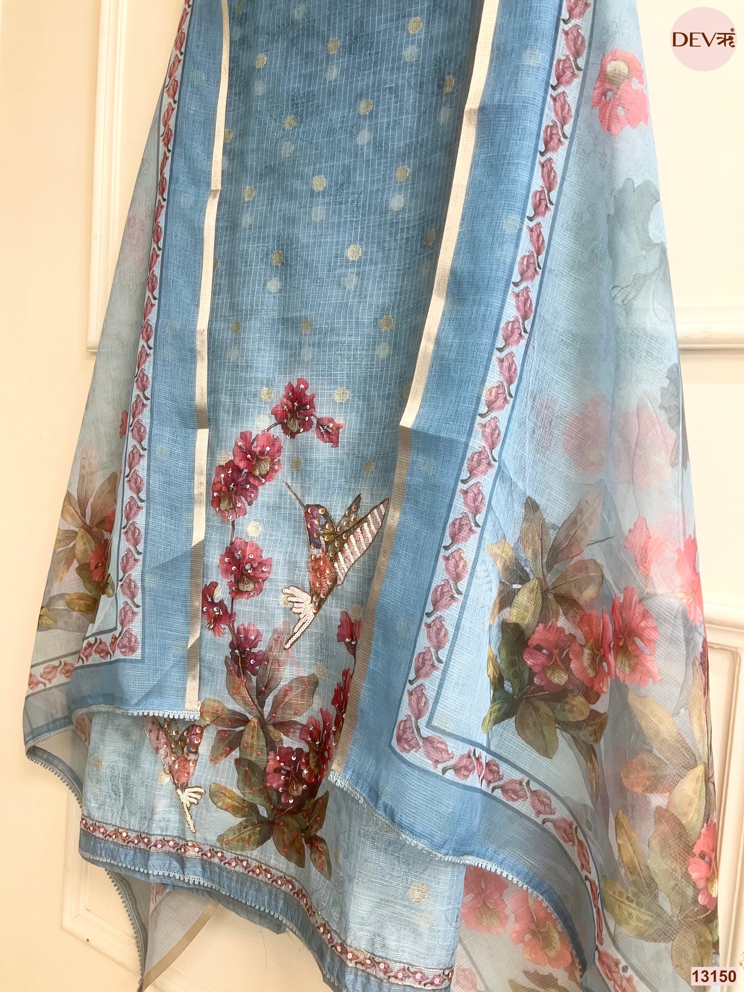 Blue Kota Printed Unstitched 3-Piece Suit (Devri – D.No 13150)