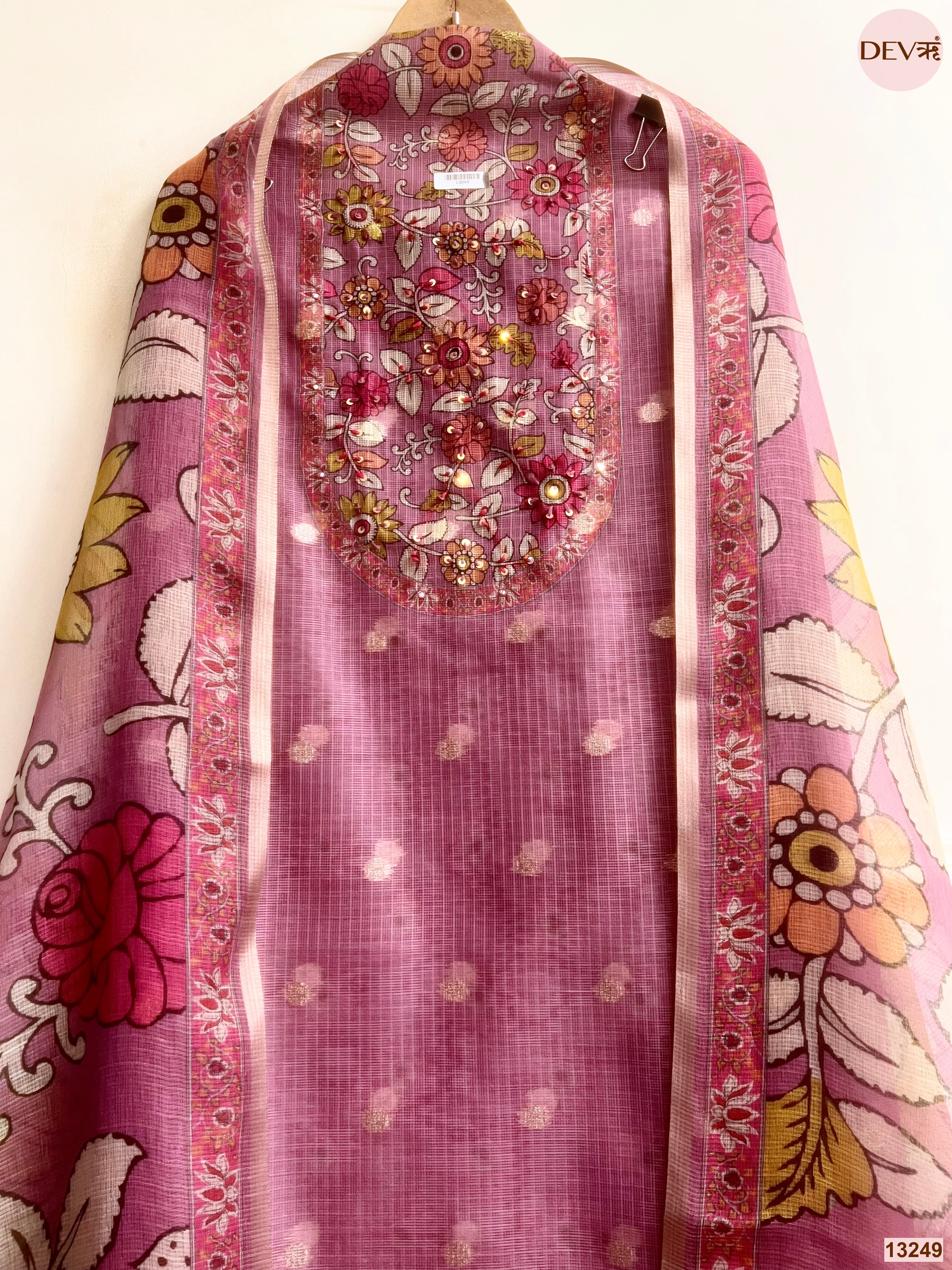 Pink Kota Printed Unstitched 3-Piece Suit (Devri – D.No 13249)
