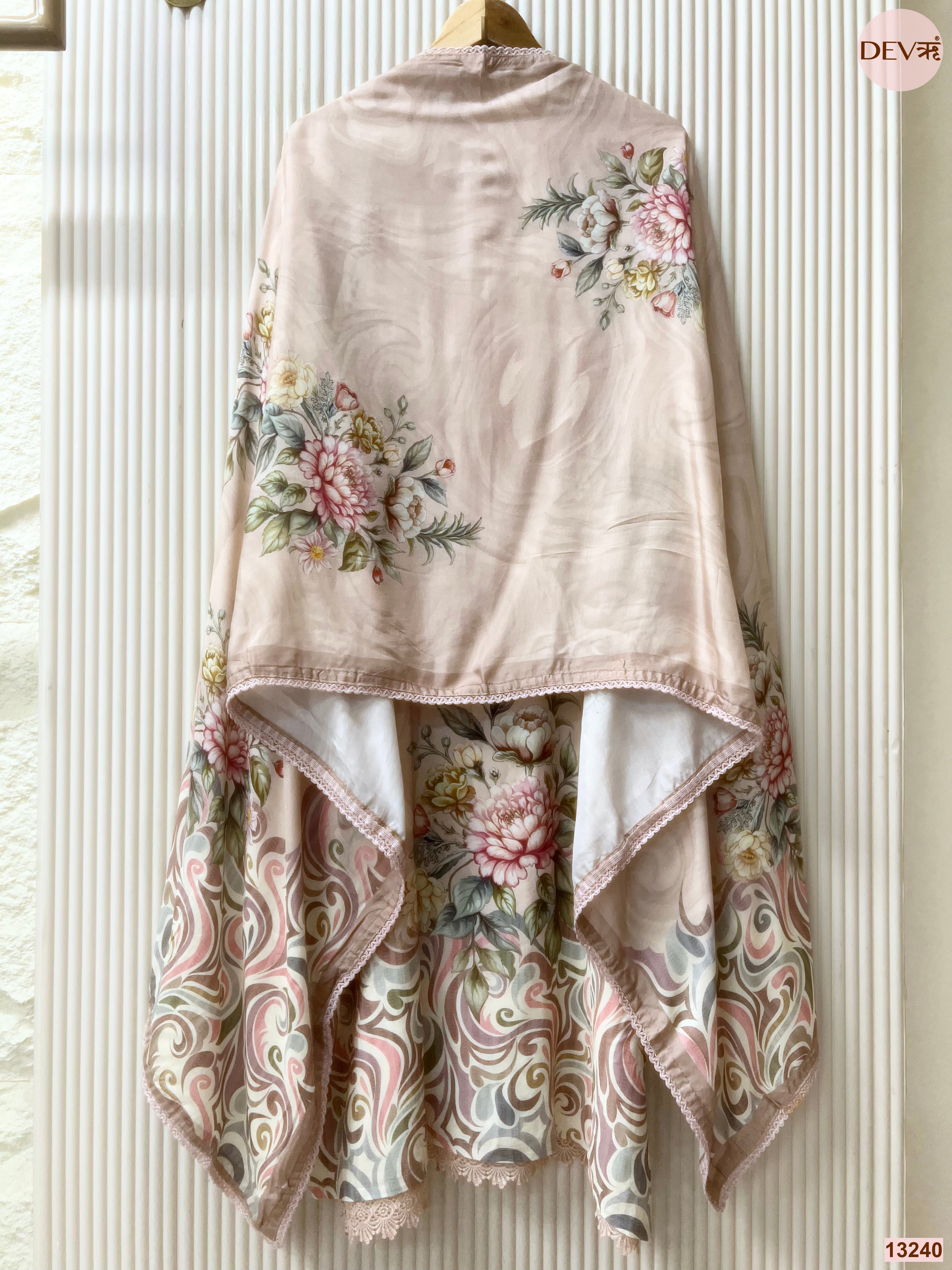 Peach Muslin Printed Unstitched 3-Piece Suit (Devri – D.No 13240)