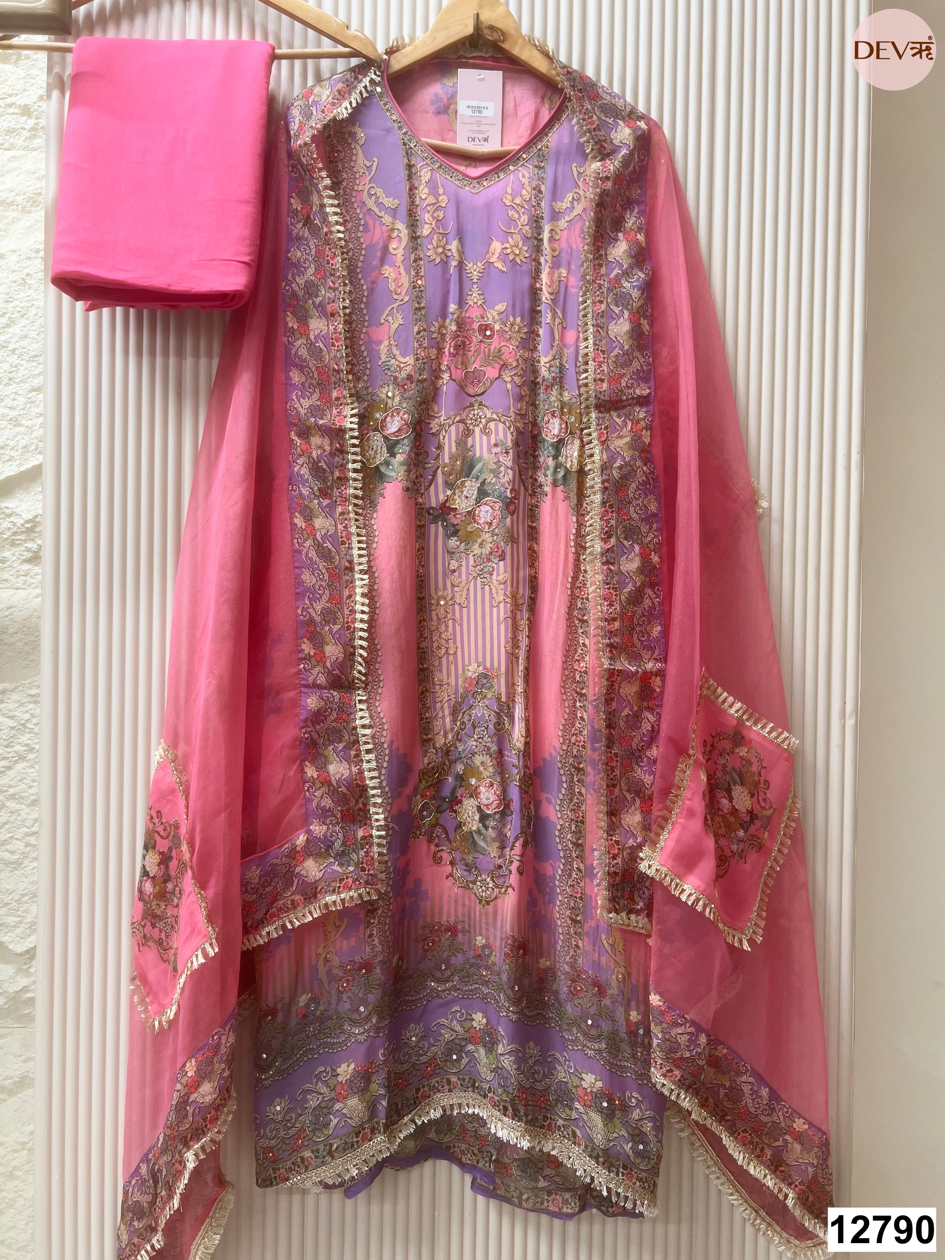 Purple Organza Printed Unstitched 3-Piece Suit (Devri – D.No 12790)