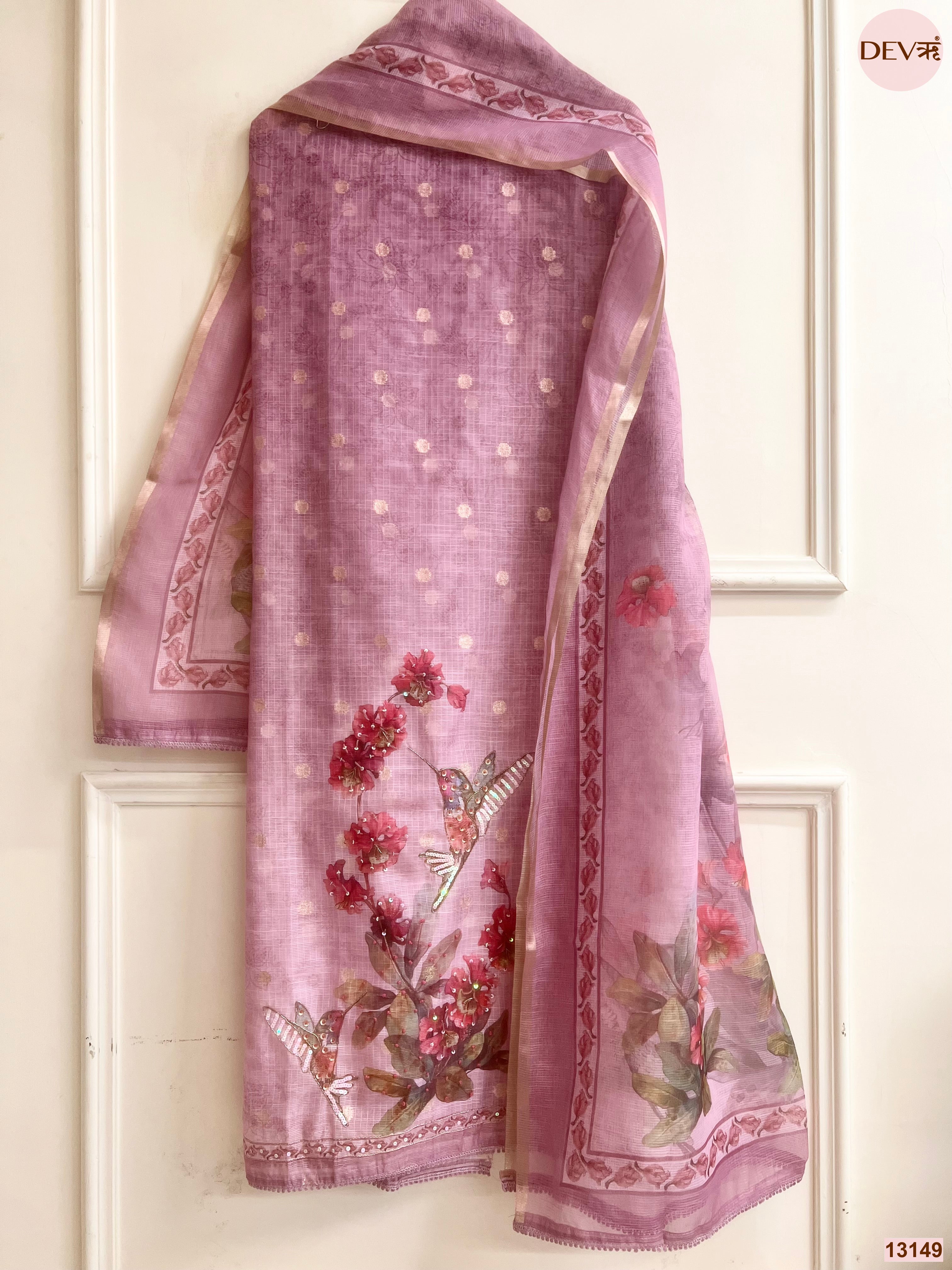 Pink Kota Printed Unstitched 3-Piece Suit (Devri – D.No 13149)