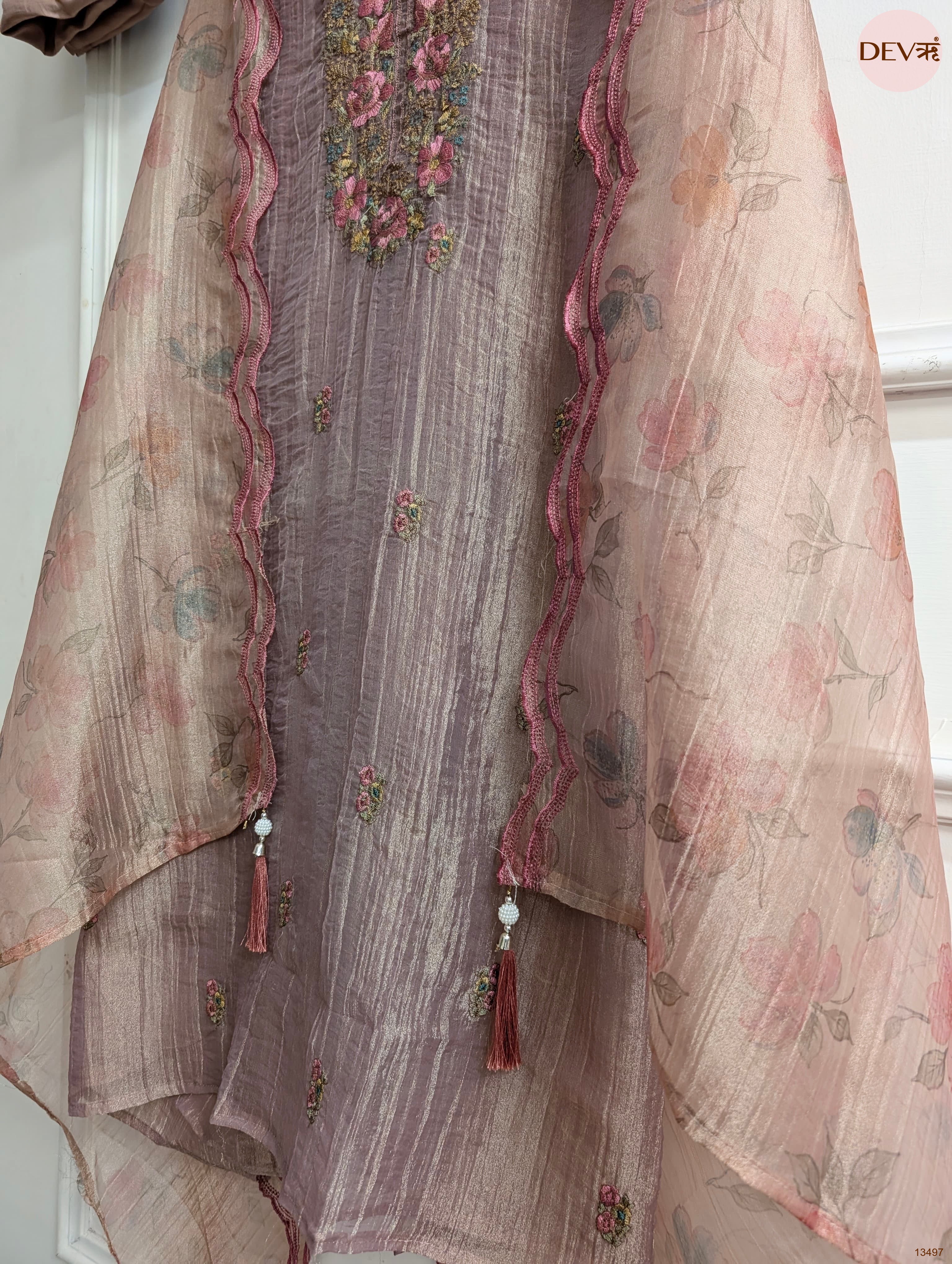 Taupe Tissue Crush Silk Embroidered Unstitched 3-Piece Suit (Devri – D.No 13497)