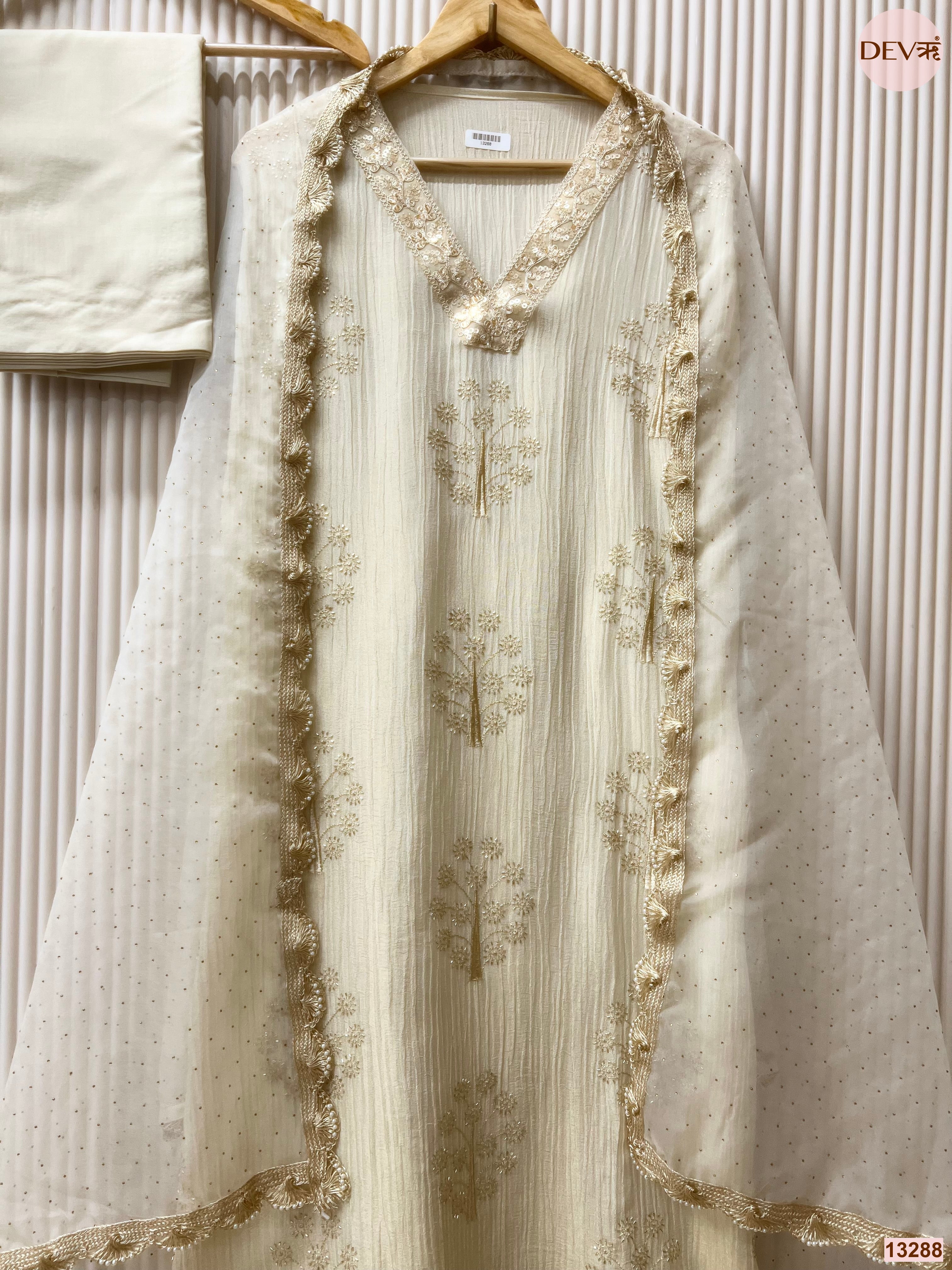 Cream Chinon Crush Embroidered Unstitched 3-Piece Suit (Devri – D.No 13288)