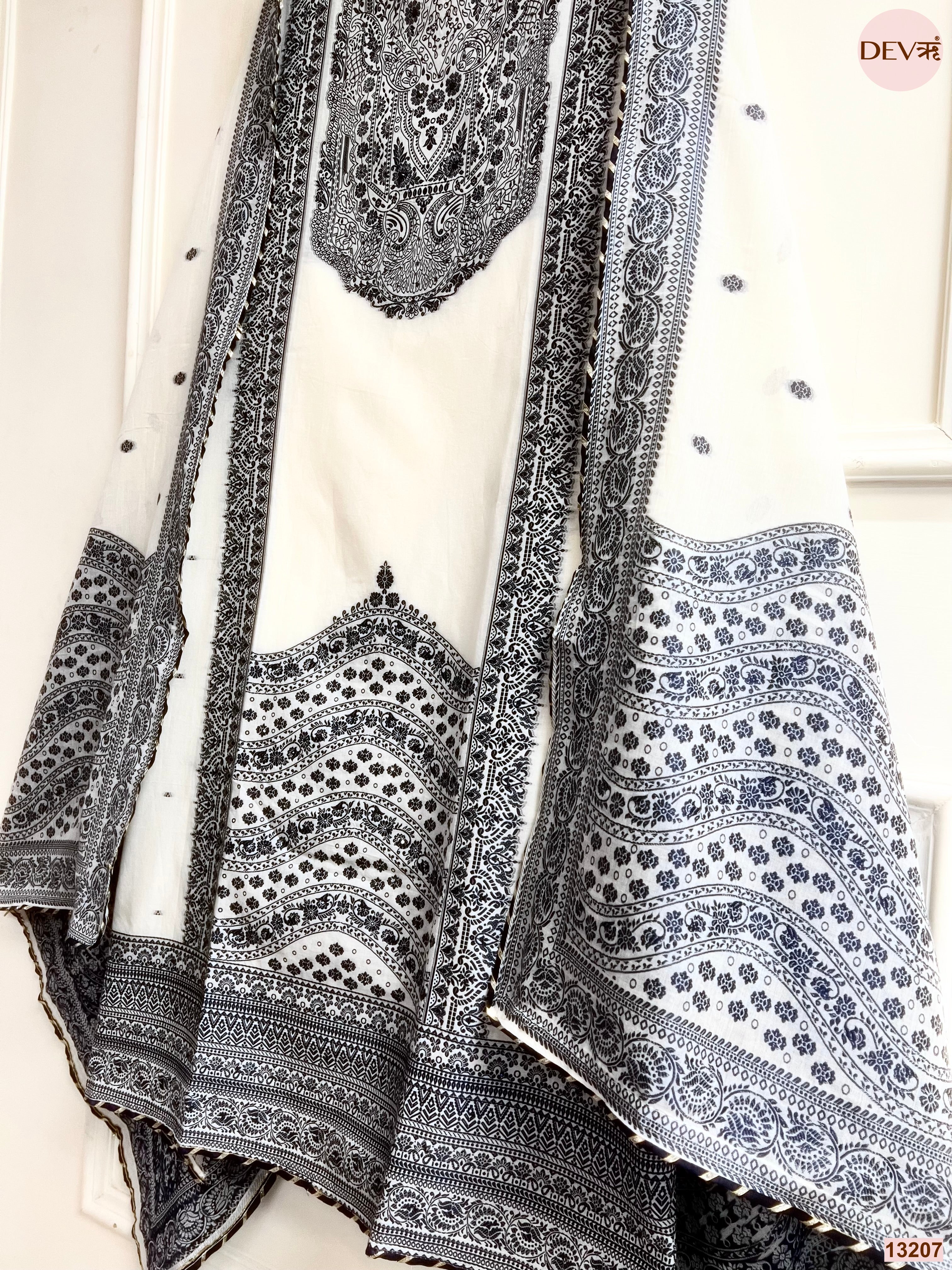 Off White Jamdani Cotton Printed Unstitched 3-Piece Suit (Devri – D.No 13207)