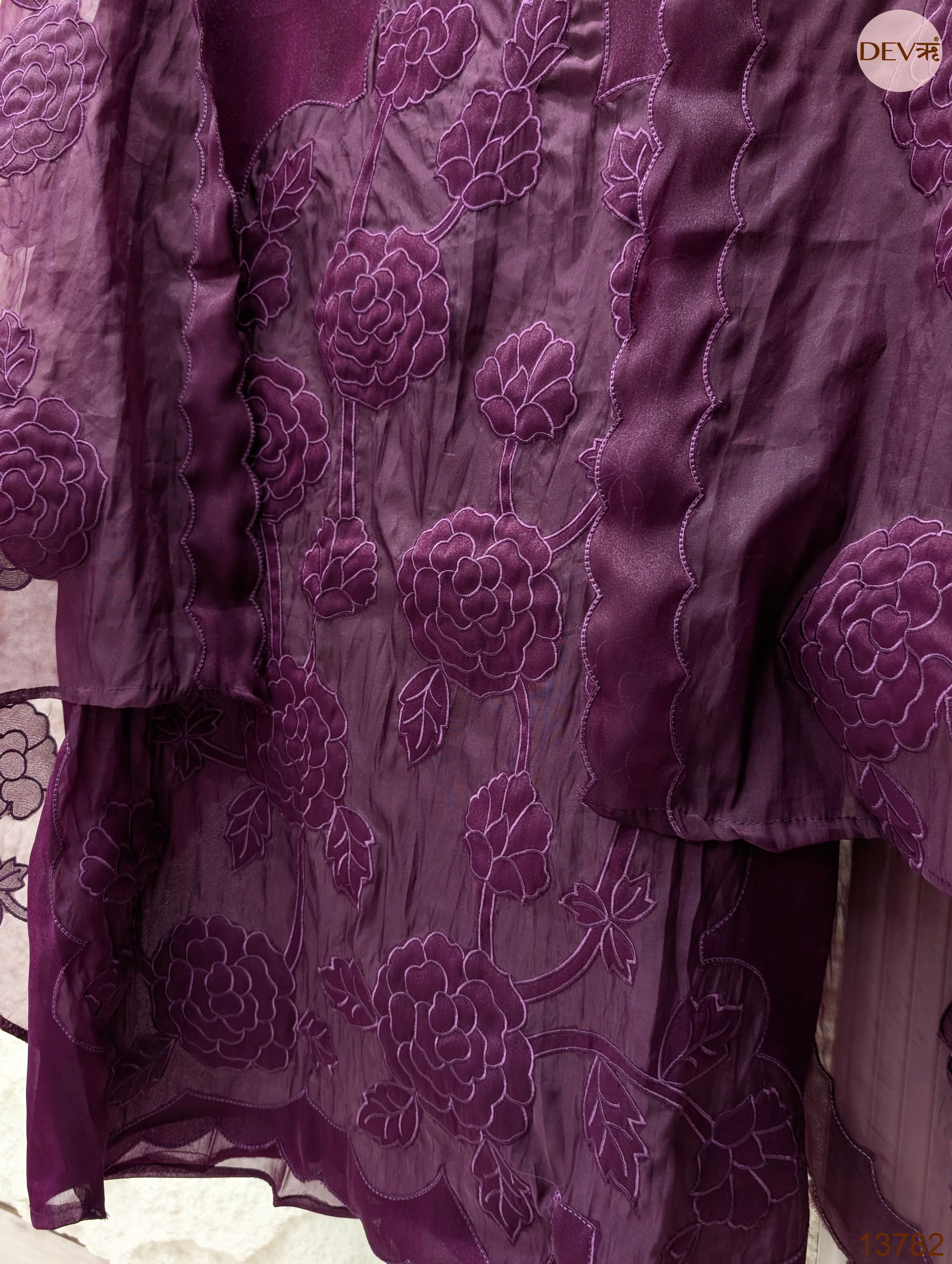 Purple Tissue silk blend Embroidered Unstitched 3-Piece Suit (Devri – D.No 13782)