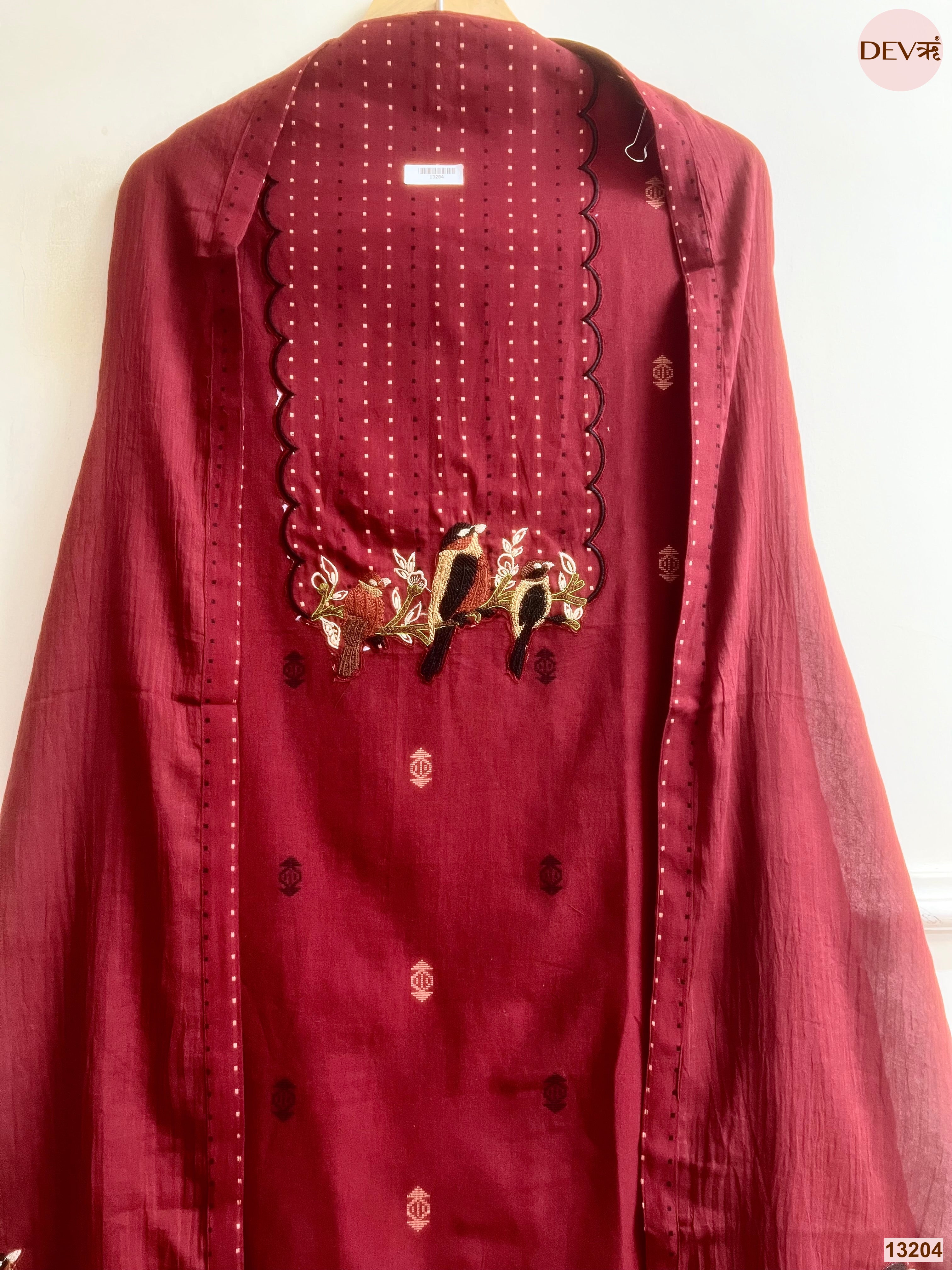 Maroon Embroidered Unstitched 3-Piece Suit (Devri – D.No 13204)