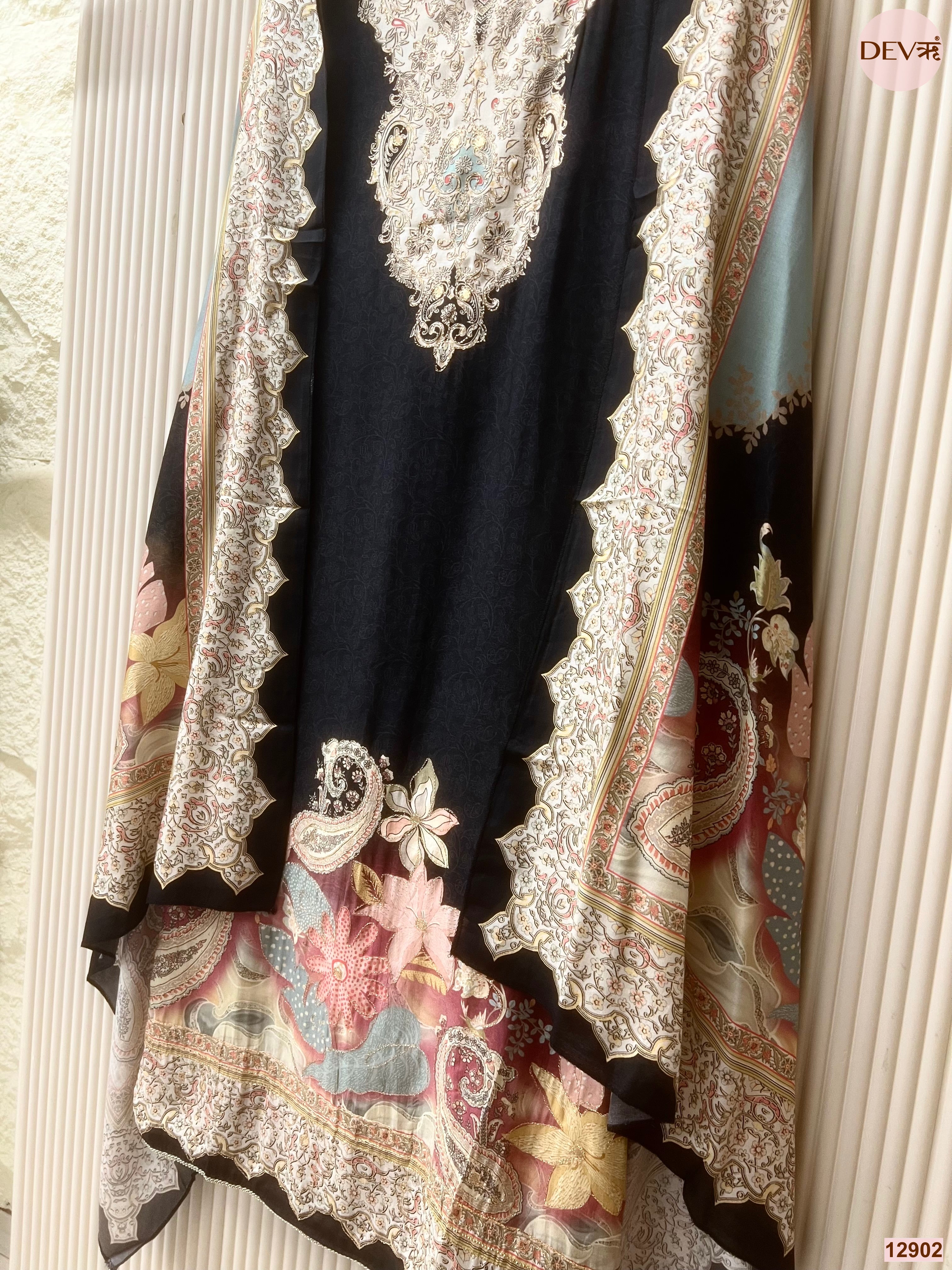 Navy Muslin Printed Unstitched 3-Piece Suit (Devri – D.No 12902)