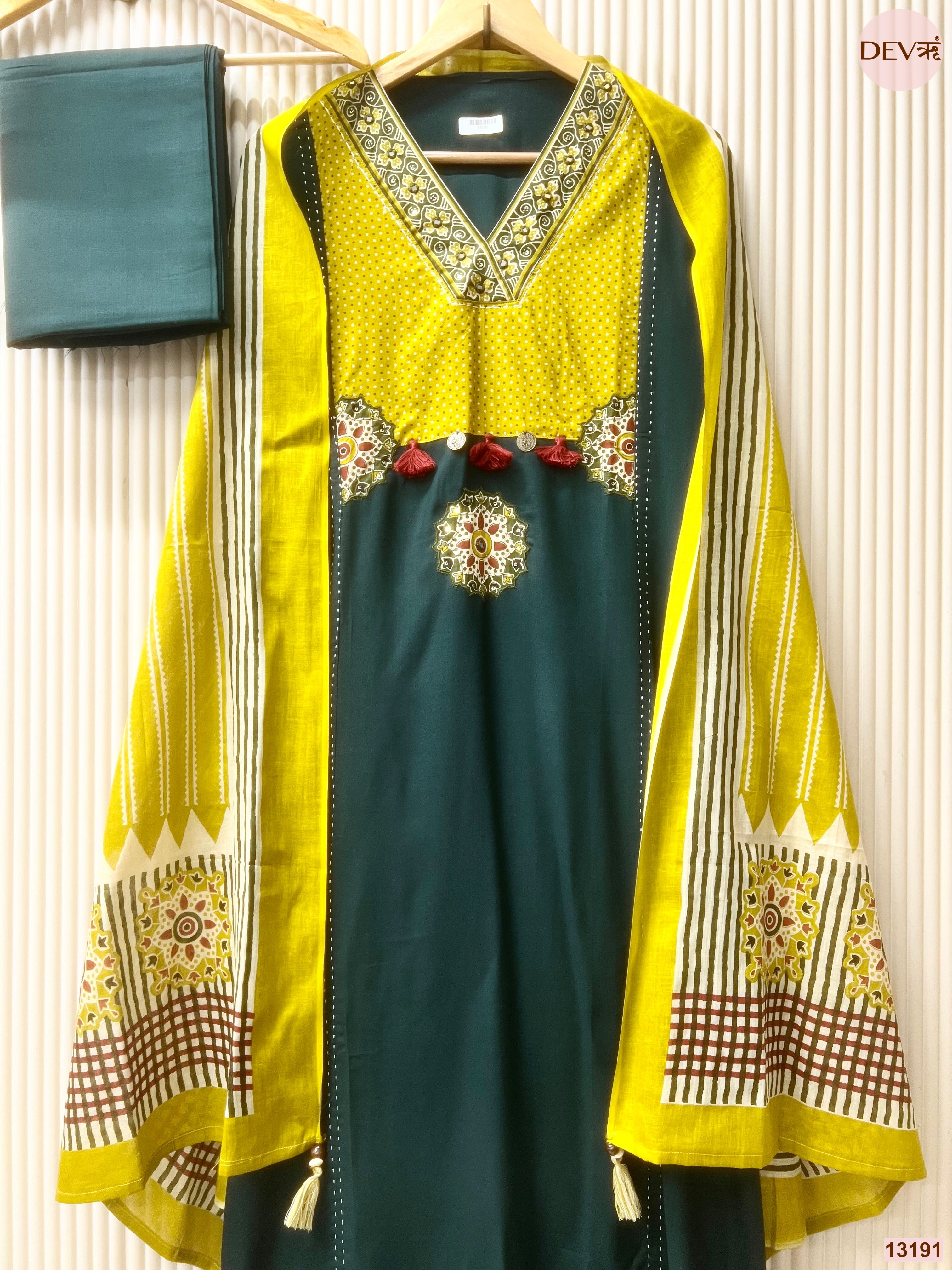 Teal Slub Cotton Printed Unstitched 3-Piece Suit (Devri – D.No 13191)