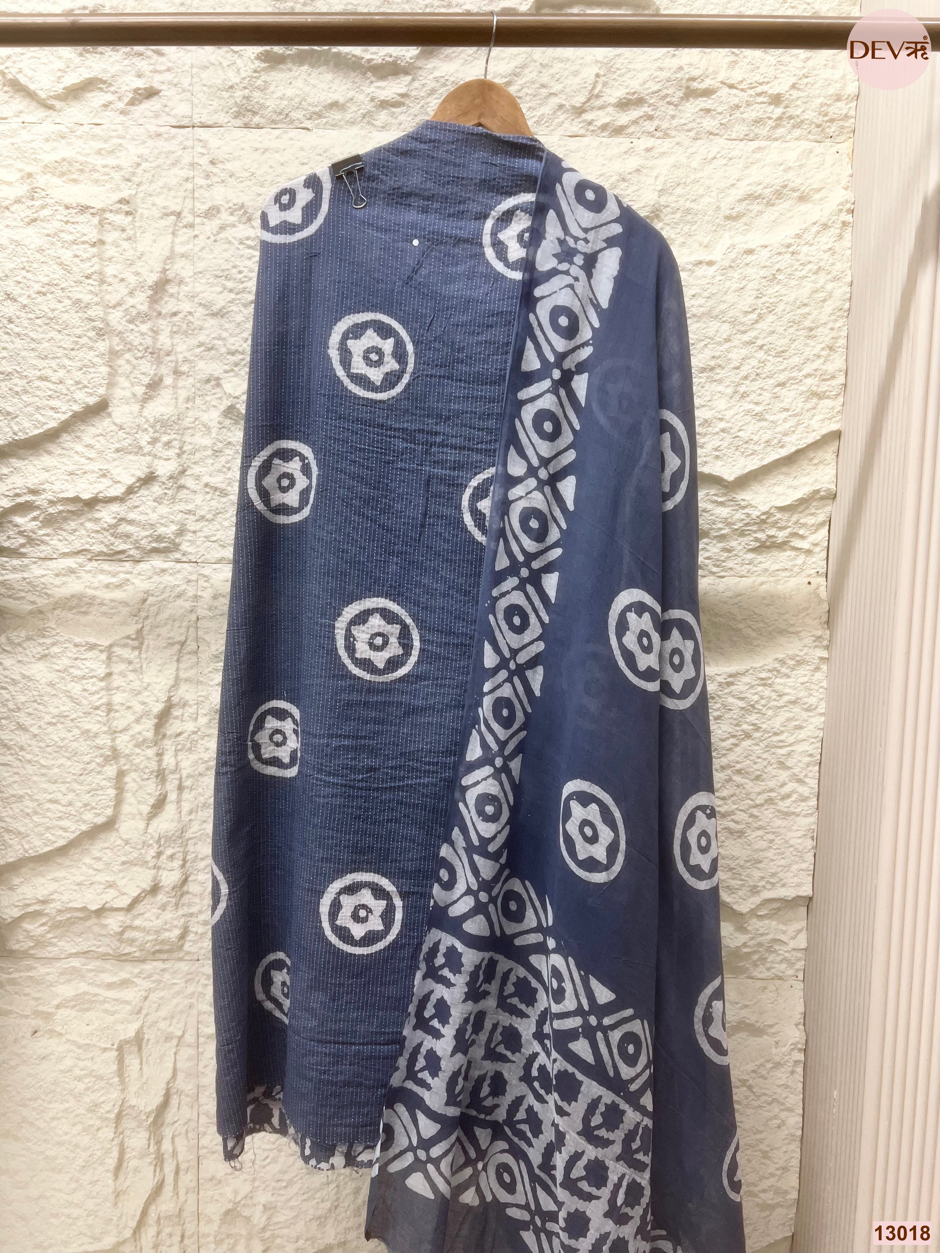 Blue Cotton Printed Unstitched 3-Piece Suit (Devri – D.No 13018)