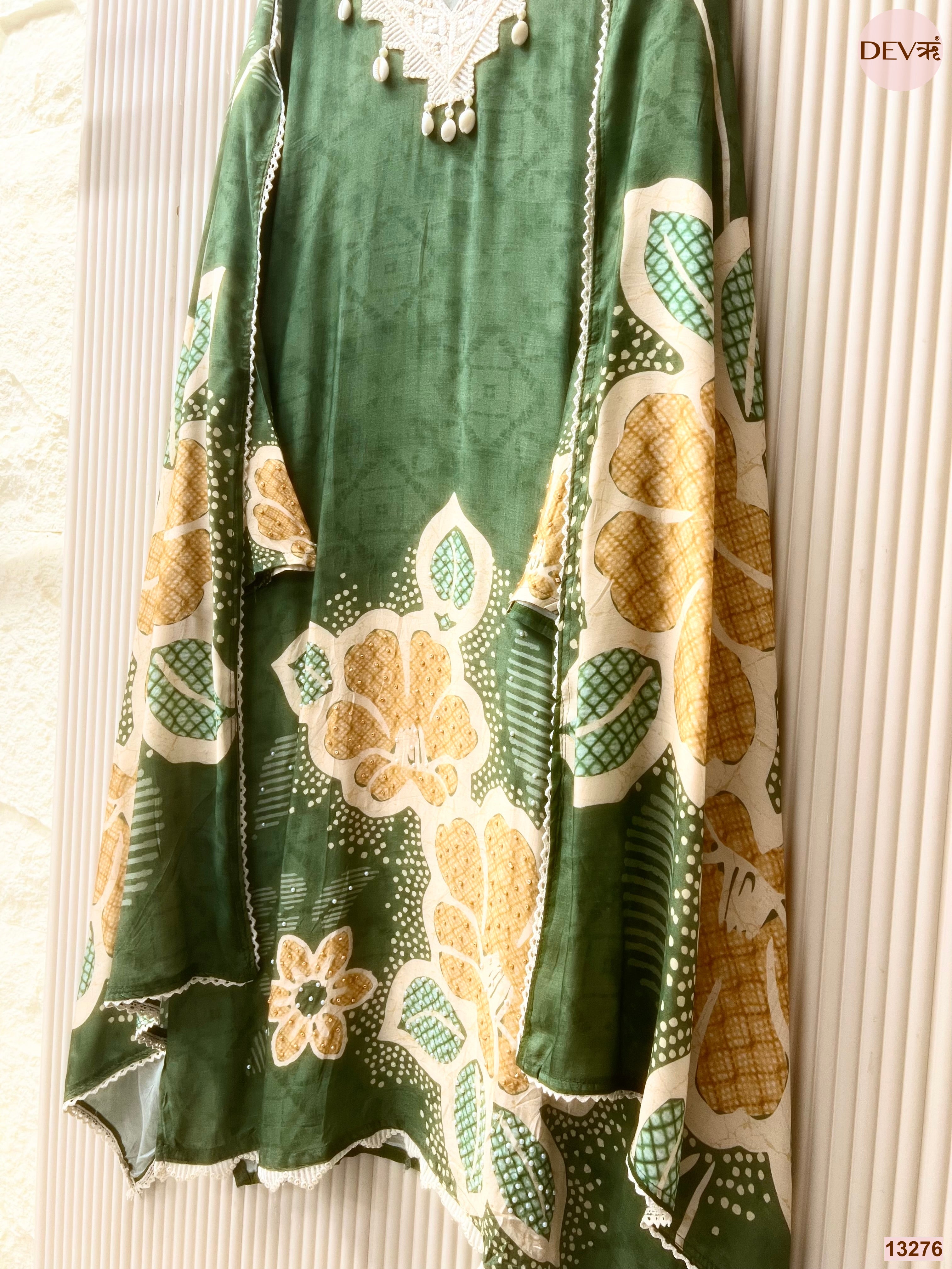Green Muslin Printed Unstitched 3-Piece Suit (Devri – D.No 13276)