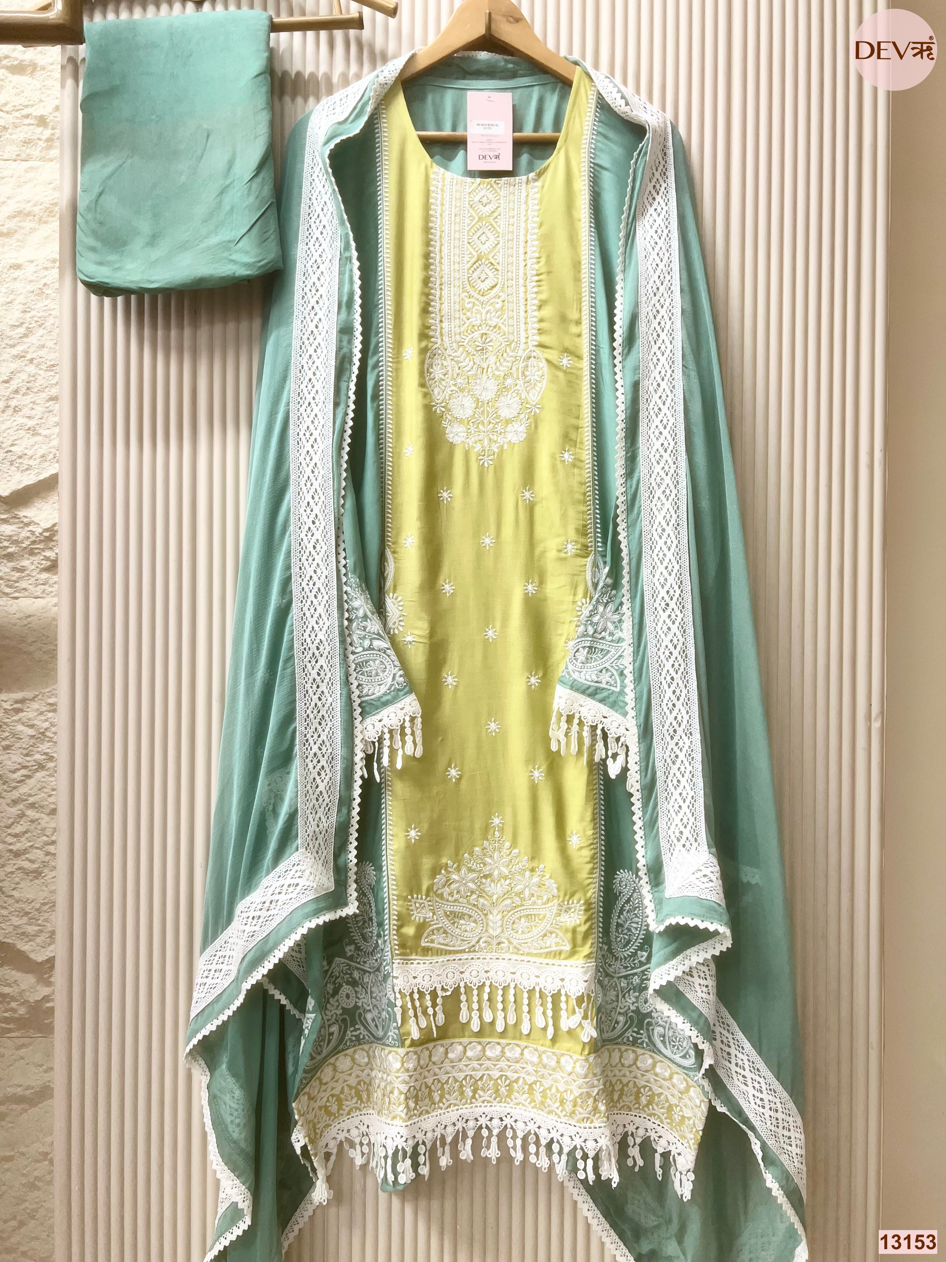 Lime Muslin Embroidered Unstitched 3-Piece Suit (Devri – D.No 13153)