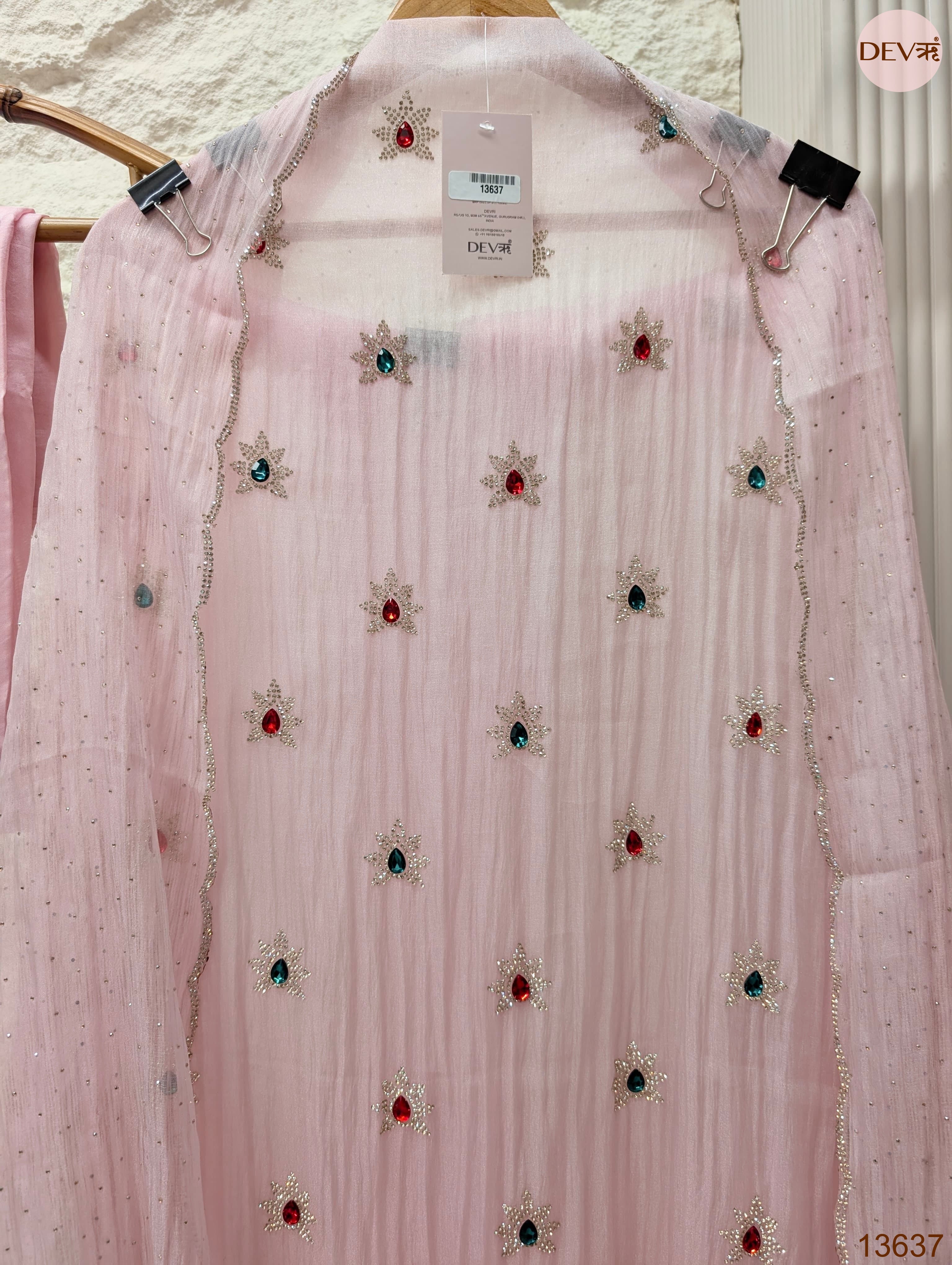 Pink Pure Organza Silk Embroidered Unstitched 3-Piece Suit (Devri – D.No 13637)