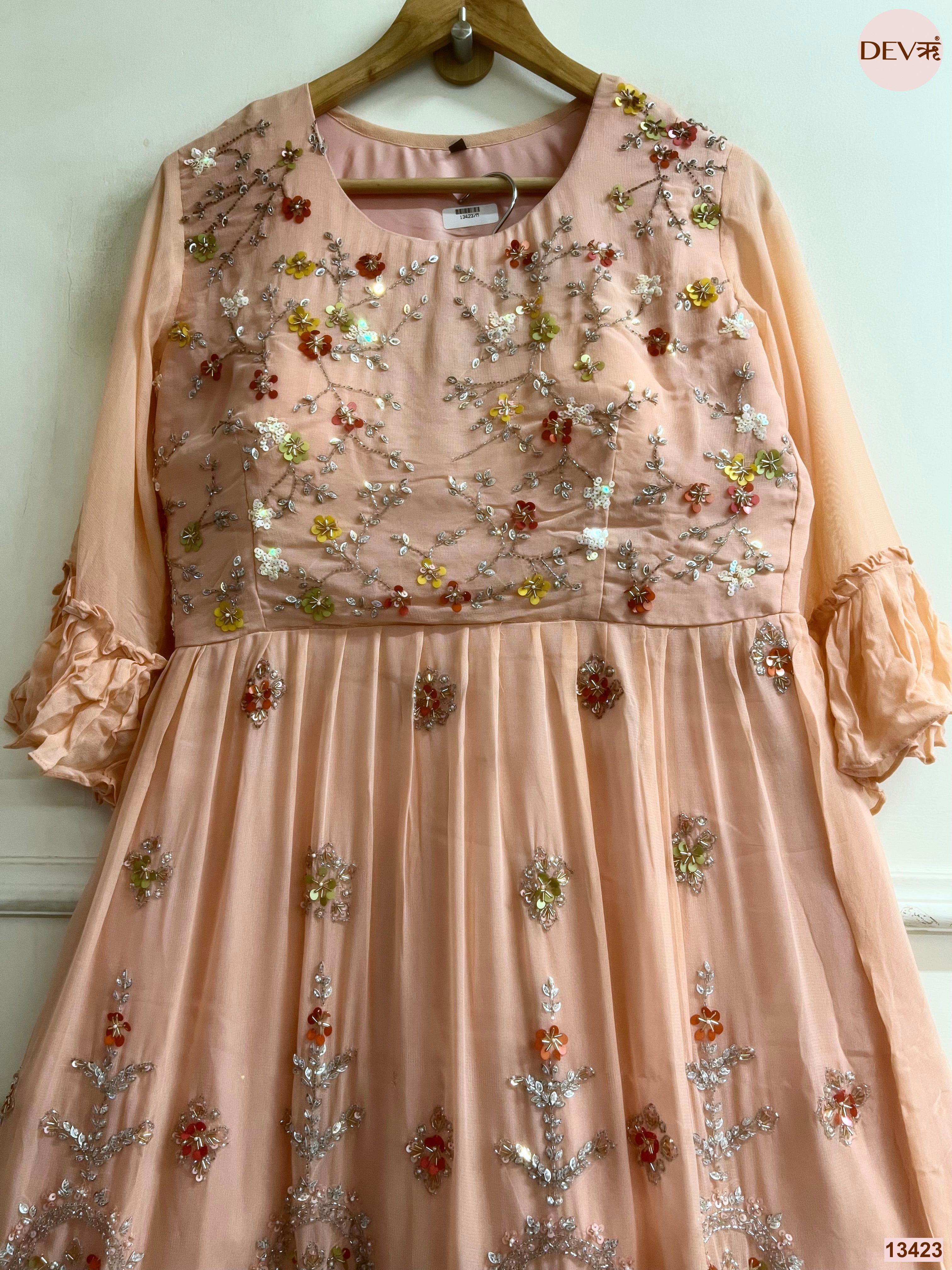 Gulnaar Georgette Embroidered Peach 2-Piece Set (Devri – D.No 13423)
