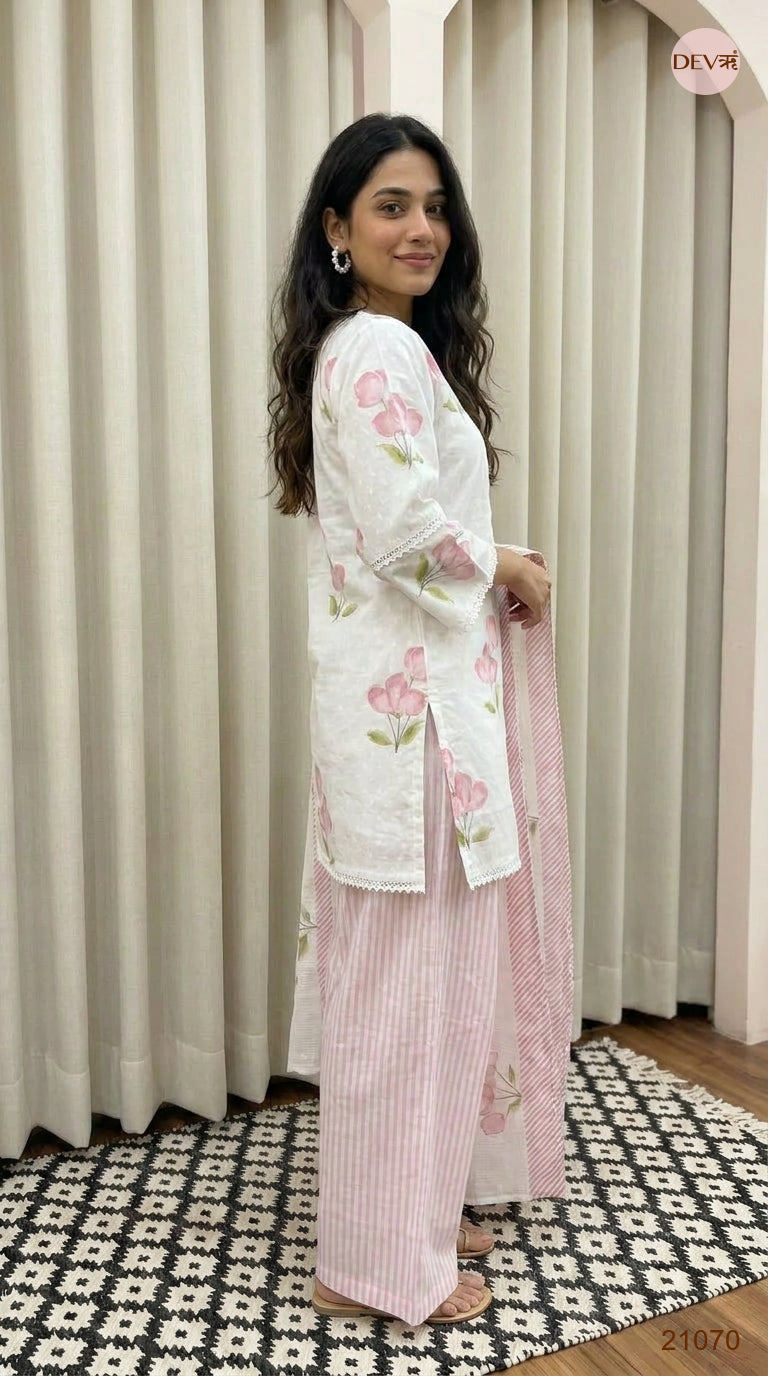 Gulnaar Pure Cotton Printed Pink 3-Piece Set (Devri – D.No 21070)