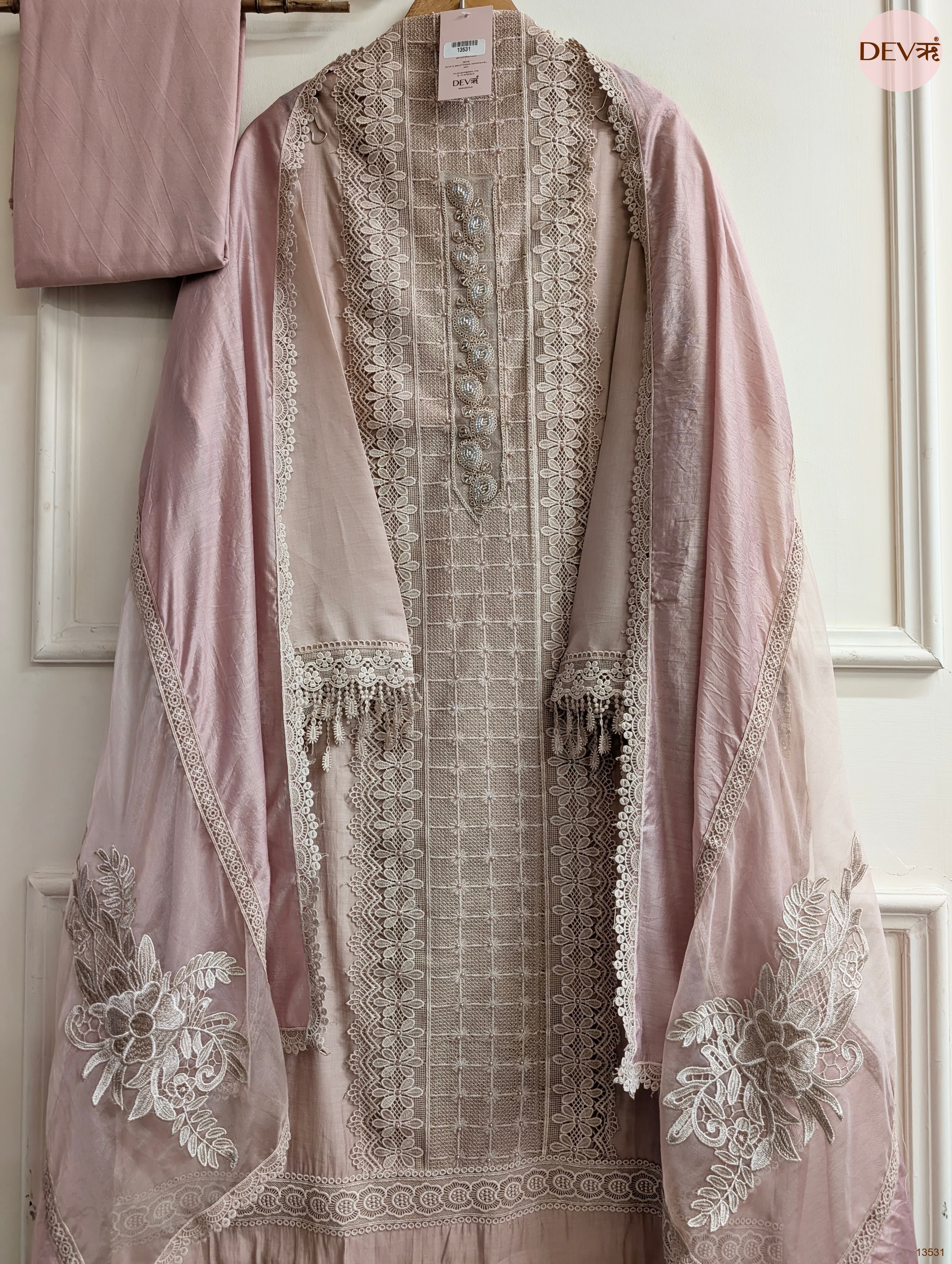 Pink Modal Silk Embroidered Unstitched 3-Piece Suit (Devri – D.No 13531)