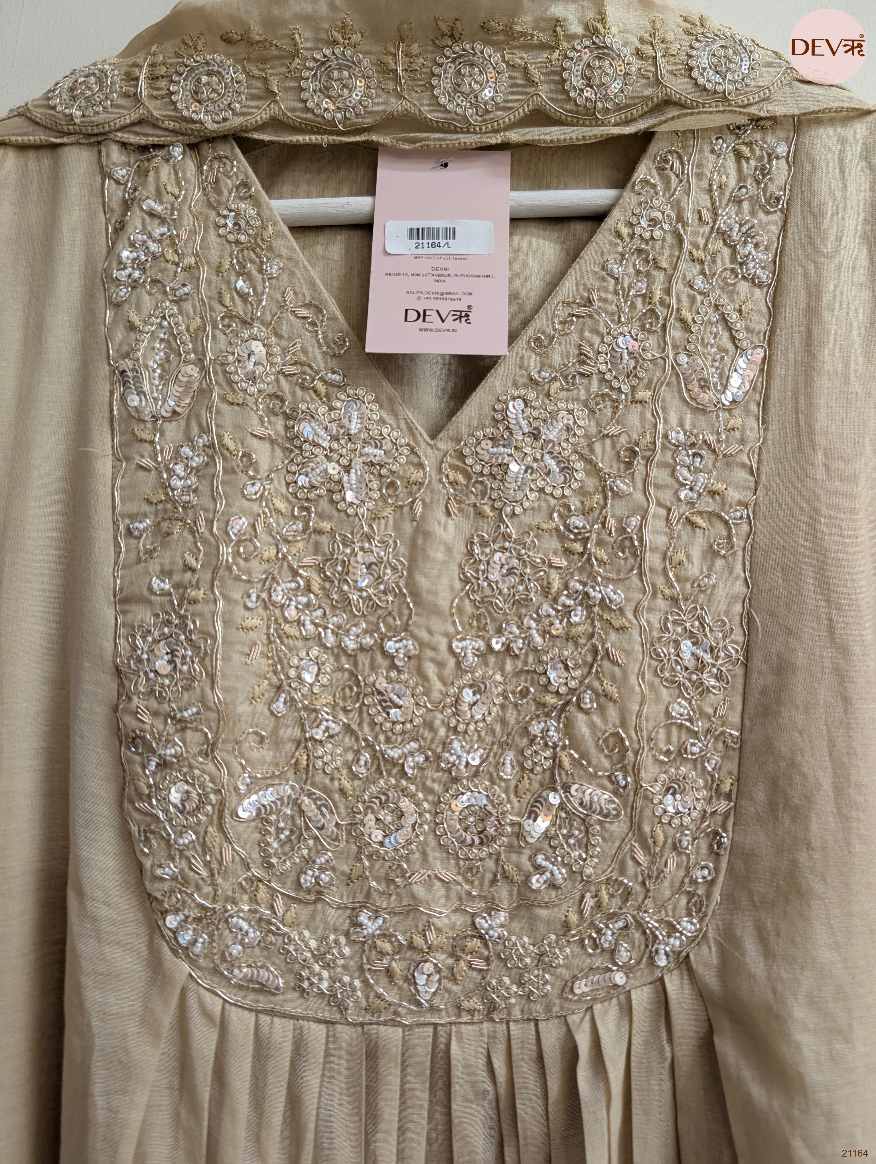 Mehr Mul Chanderi Embroidered Beige 3-Piece Set (Devri – D.No 21164)