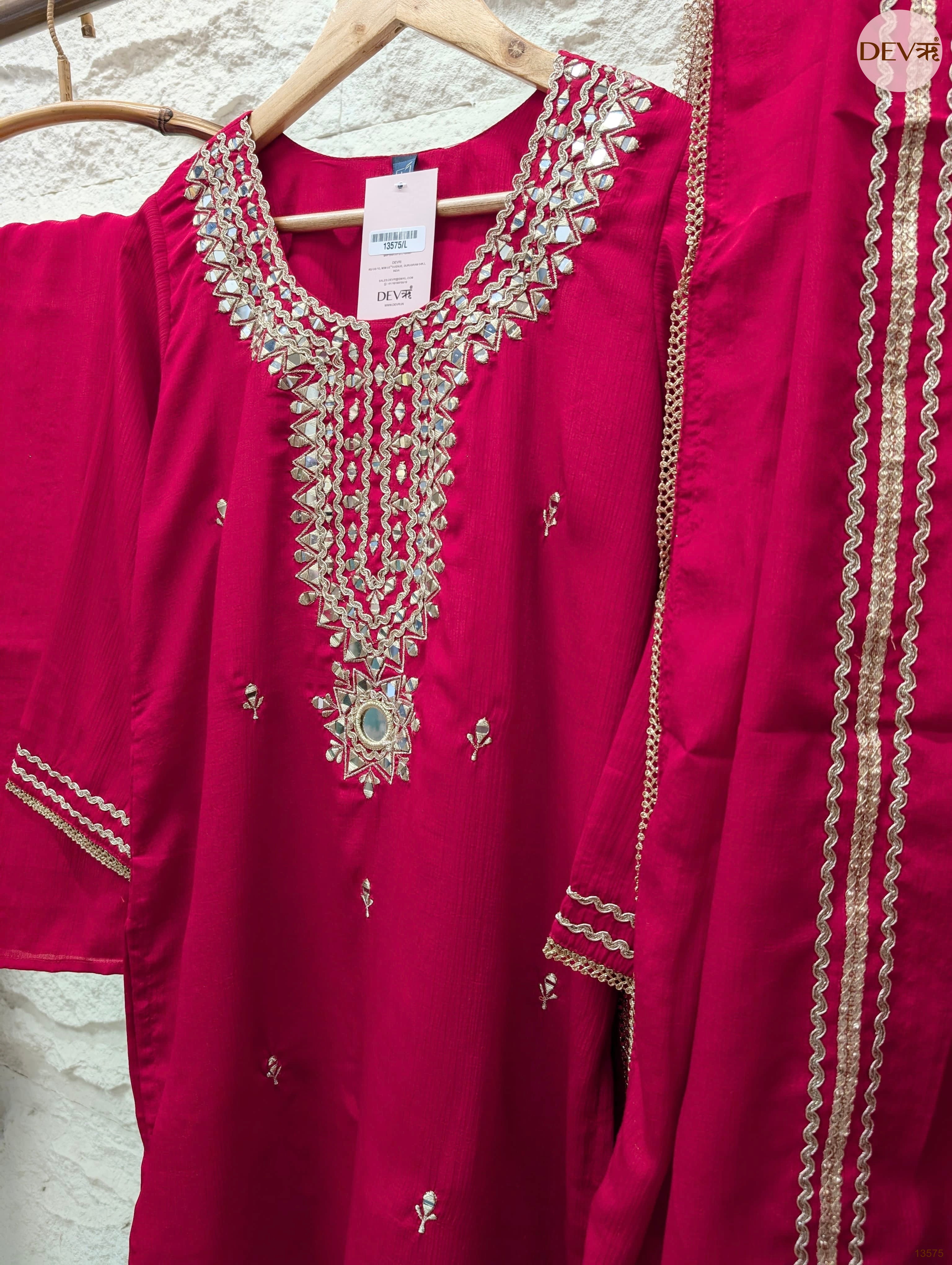 Gulnaar Chinon Embroidered Magenta 3-Piece Set (Devri – D.No 13575)