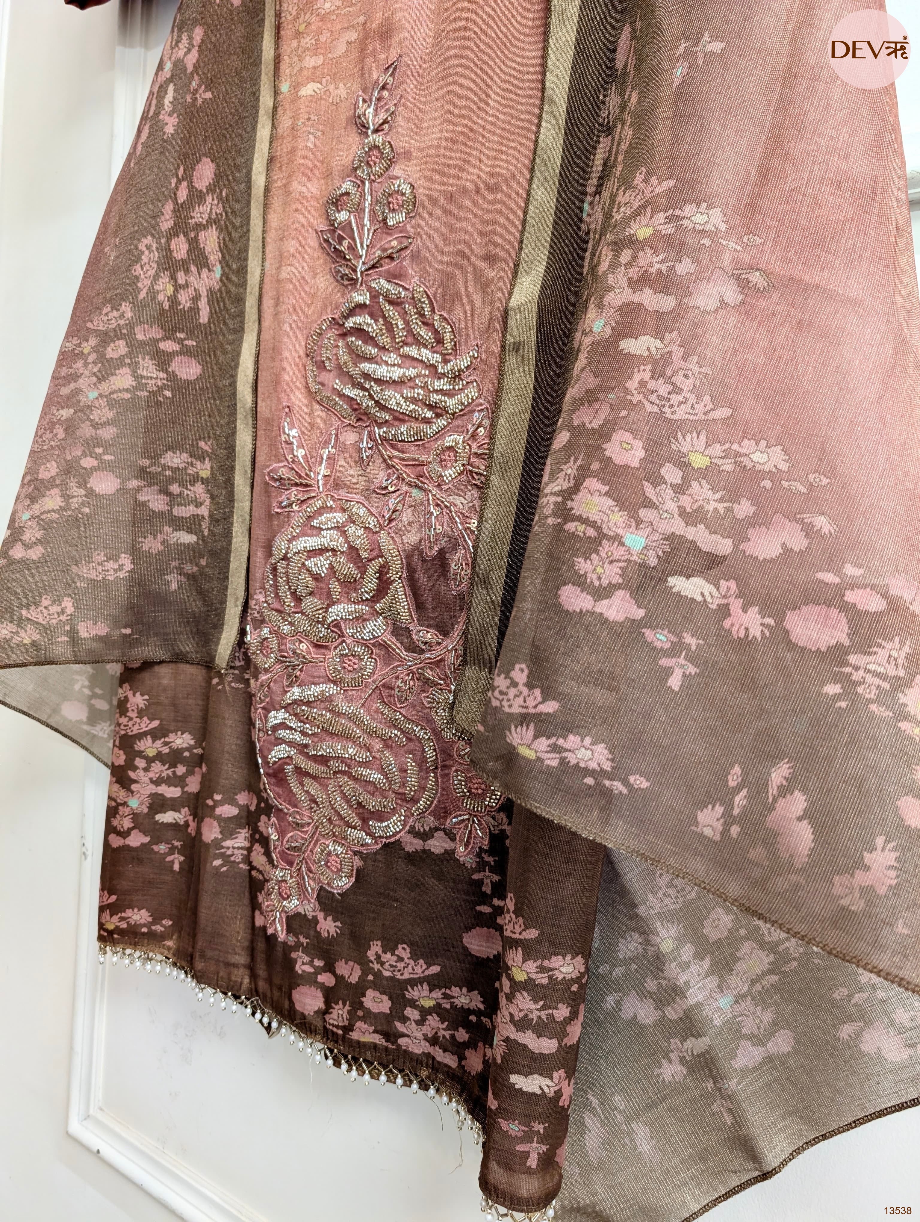 Brown Linen Cotton Printed Unstitched 3-Piece Suit (Devri – D.No 13538)