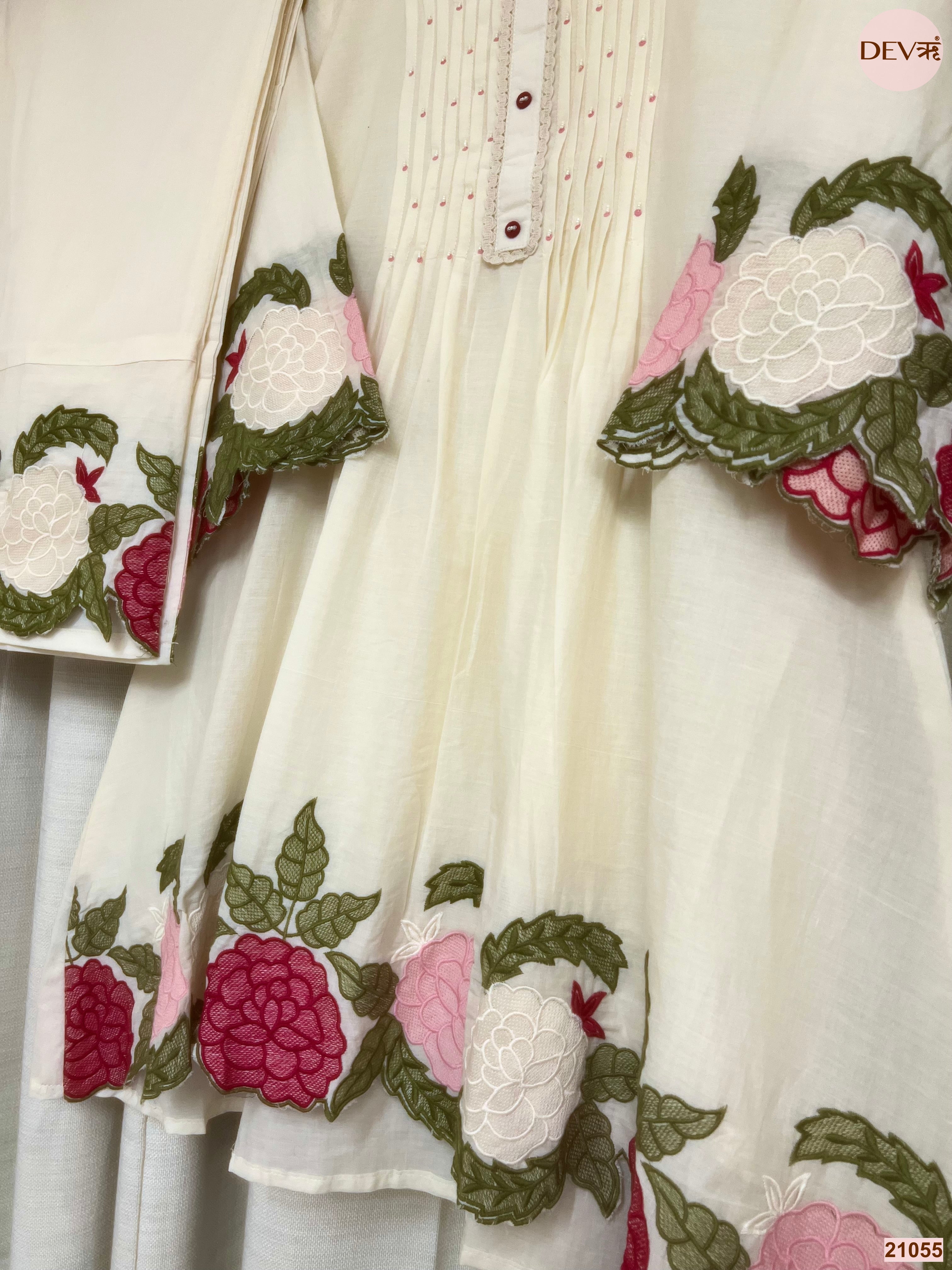 Gulnaar Mul Chanderi Embroidered Off-White 2-Piece Set (Devri – D.No 21055)