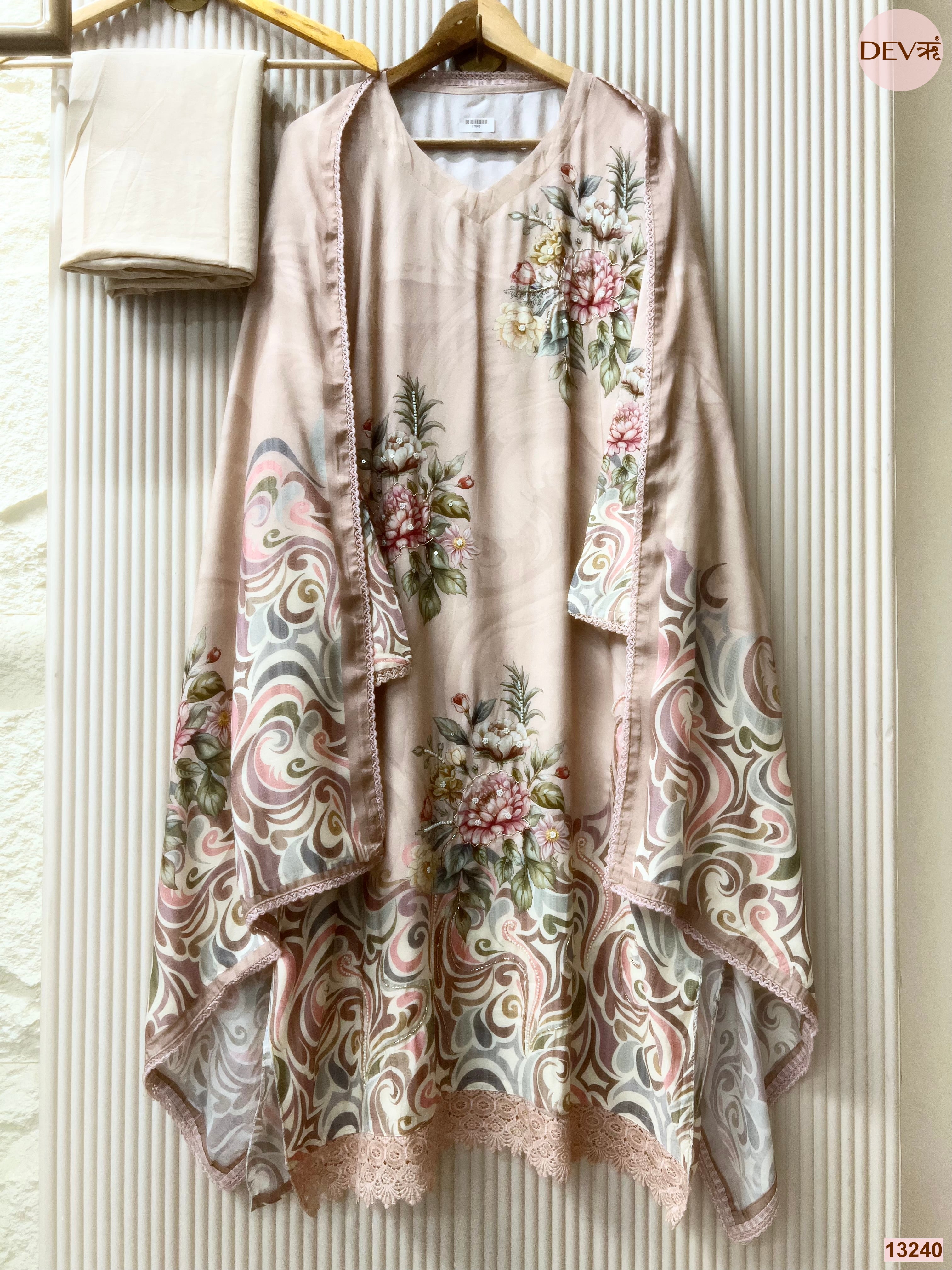 Peach Muslin Printed Unstitched 3-Piece Suit (Devri – D.No 13240)