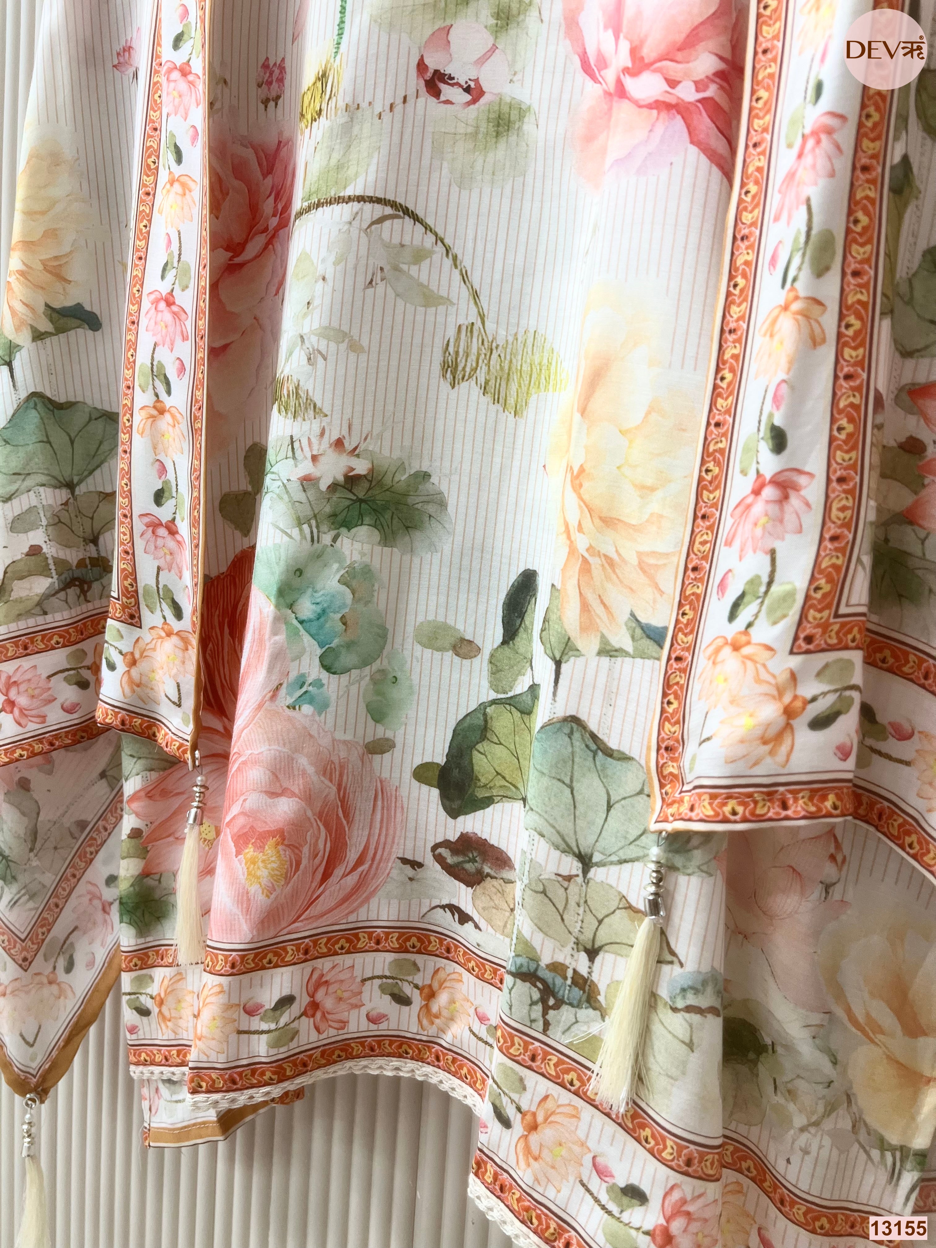 Cream Muslin Printed Unstitched 3-Piece Suit (Devri – D.No 13155)