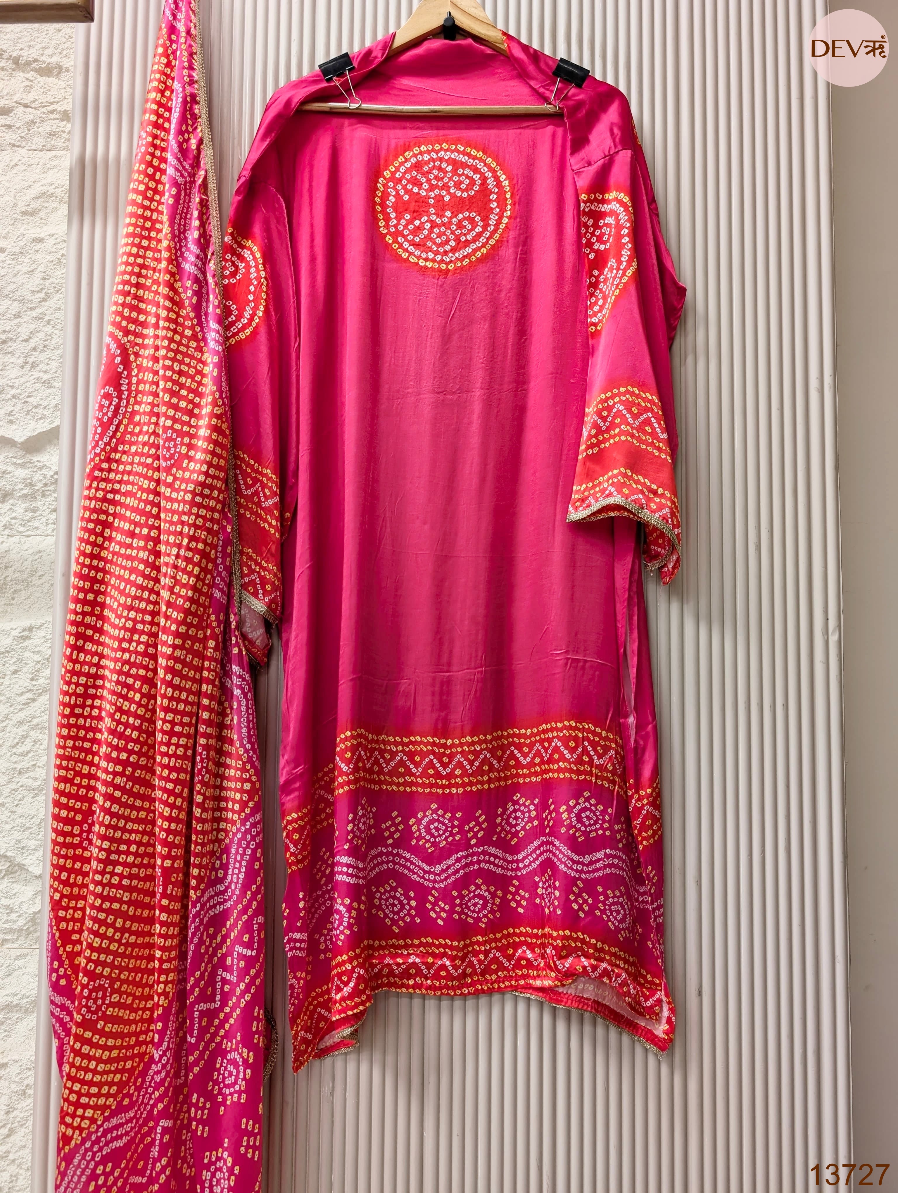 Pink Gajji Silk Printed Unstitched 3-Piece Suit (Devri – D.No 13727)