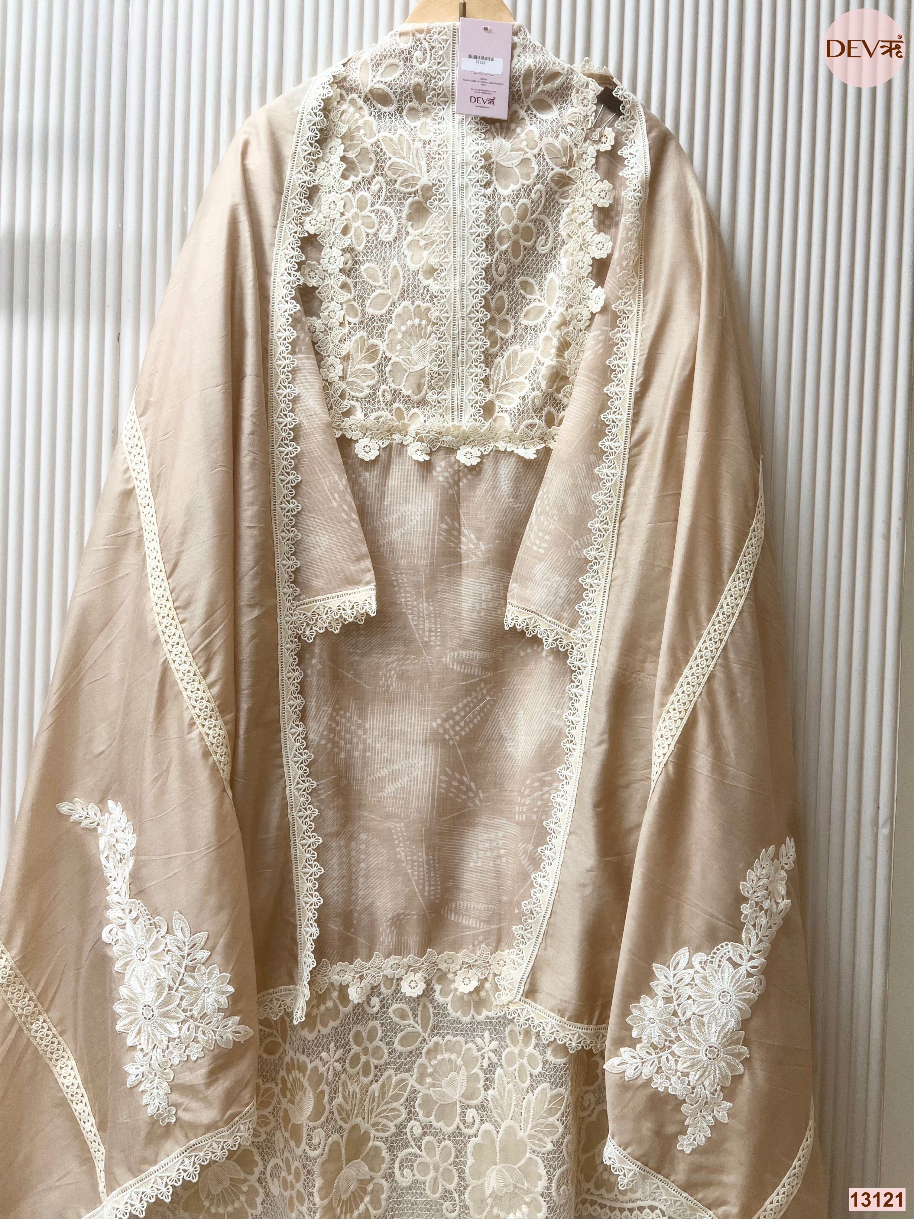 Beige Linen Embroidered Unstitched 3-Piece Suit (Devri – D.No 13121)