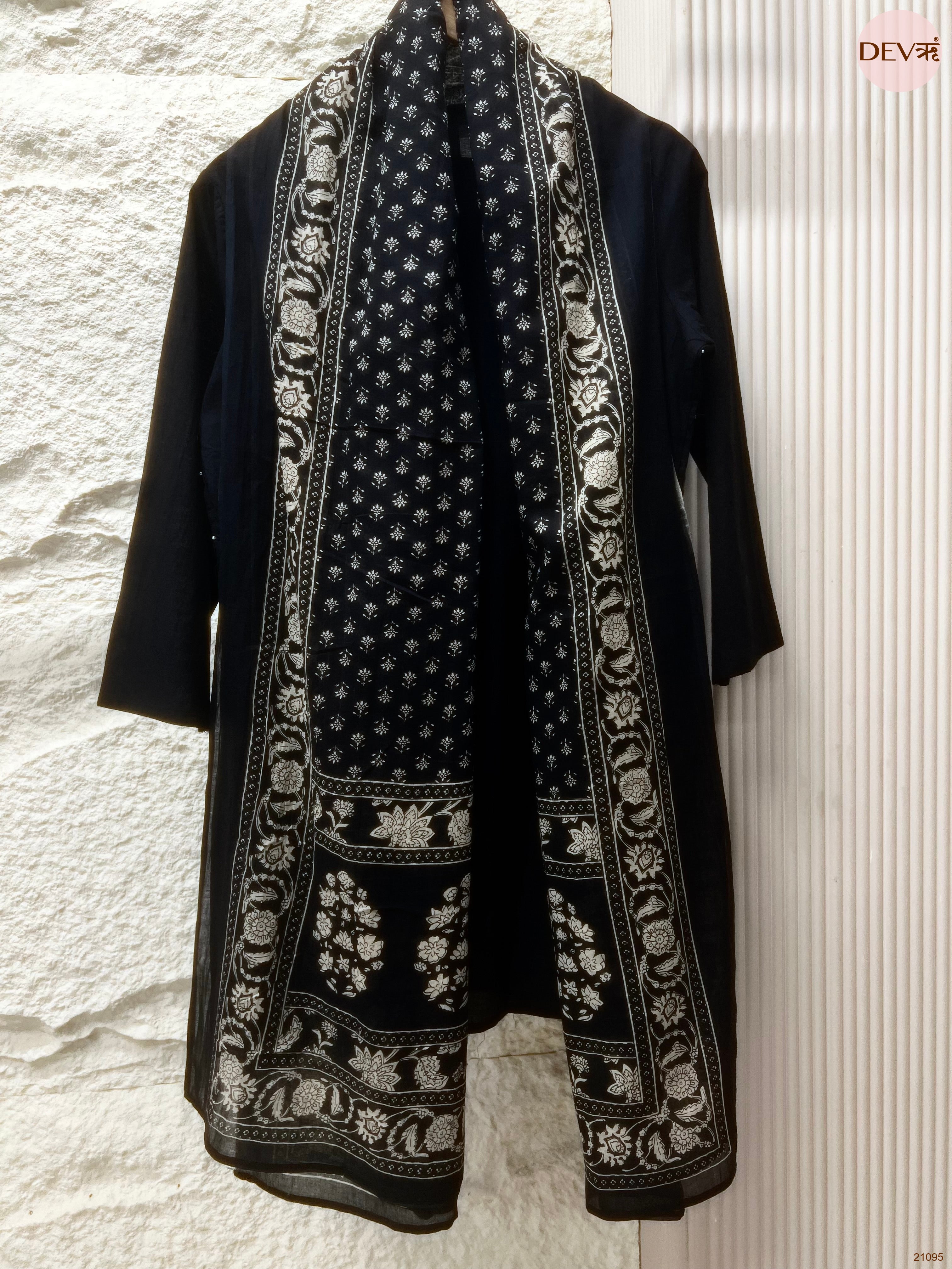 Noor Mul Chanderi Embroidered Black 3-Piece Set (Devri – D.No 21095)