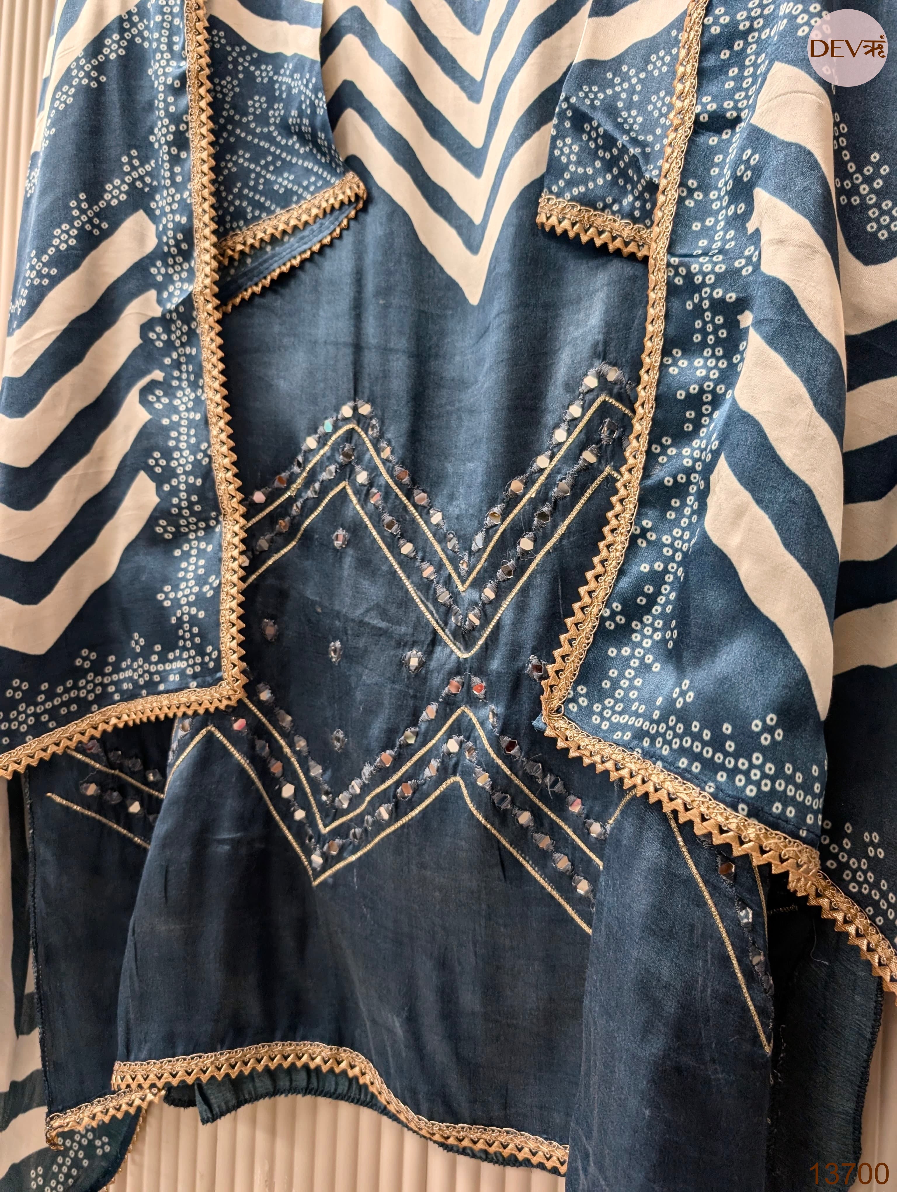 Blue Pure Gajji Silk Printed Unstitched 3-Piece Suit (Devri – D.No 13700)