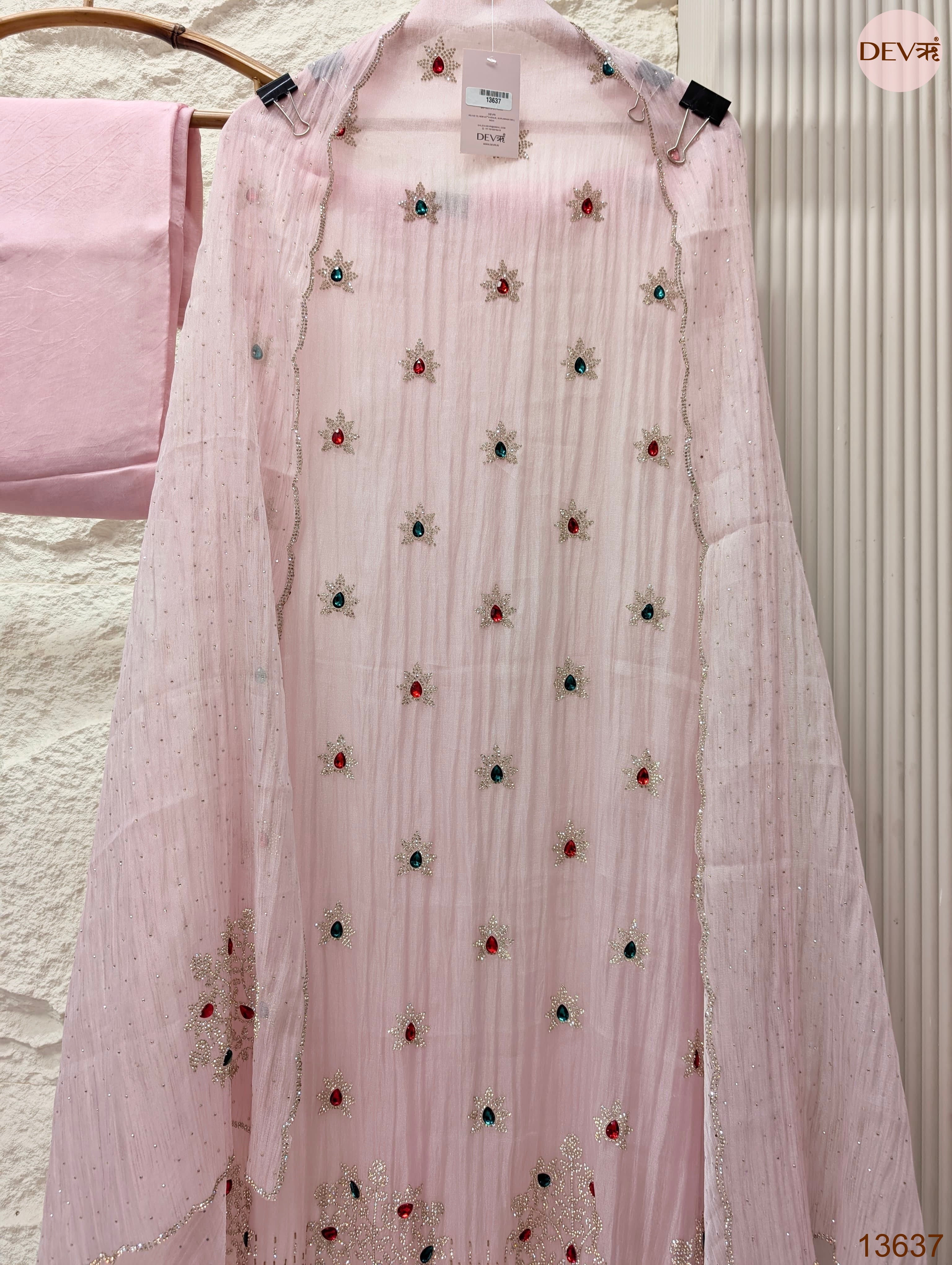 Pink Pure Organza Silk Embroidered Unstitched 3-Piece Suit (Devri – D.No 13637)