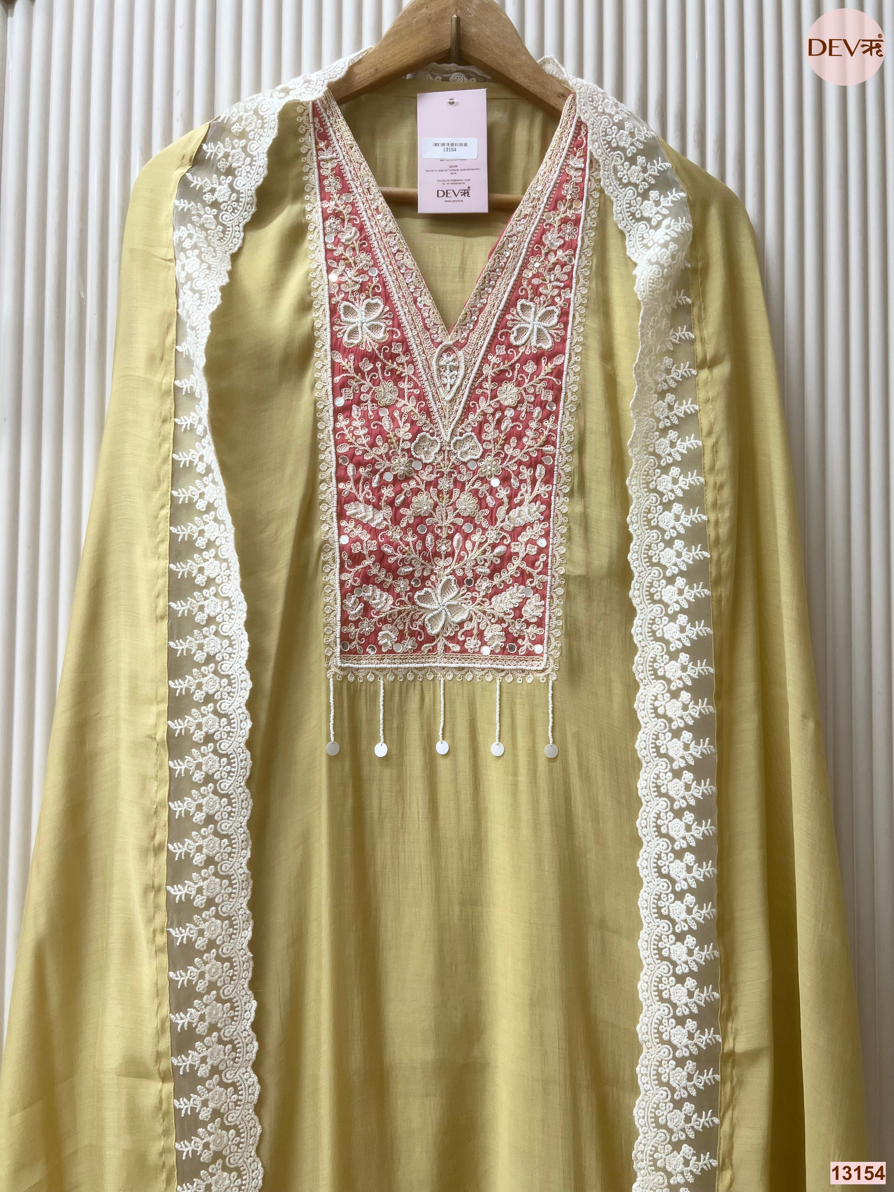 Yellow Mul Cotton Embroidered Unstitched 3-Piece Suit (Devri – D.No 13154)