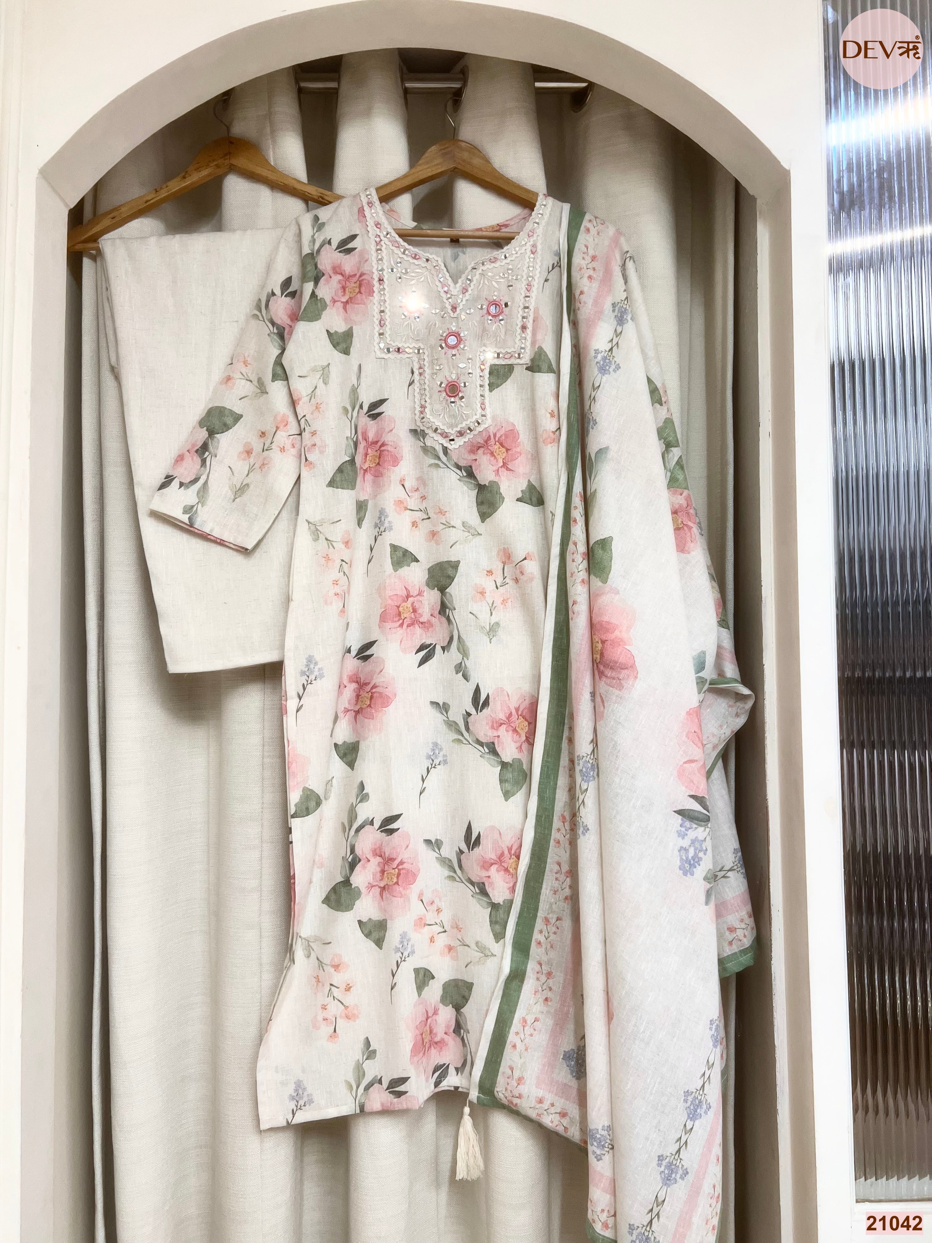 Gulnaar Pure Cotton Printed Off White 3-Piece Set (Devri – D.No 21042)