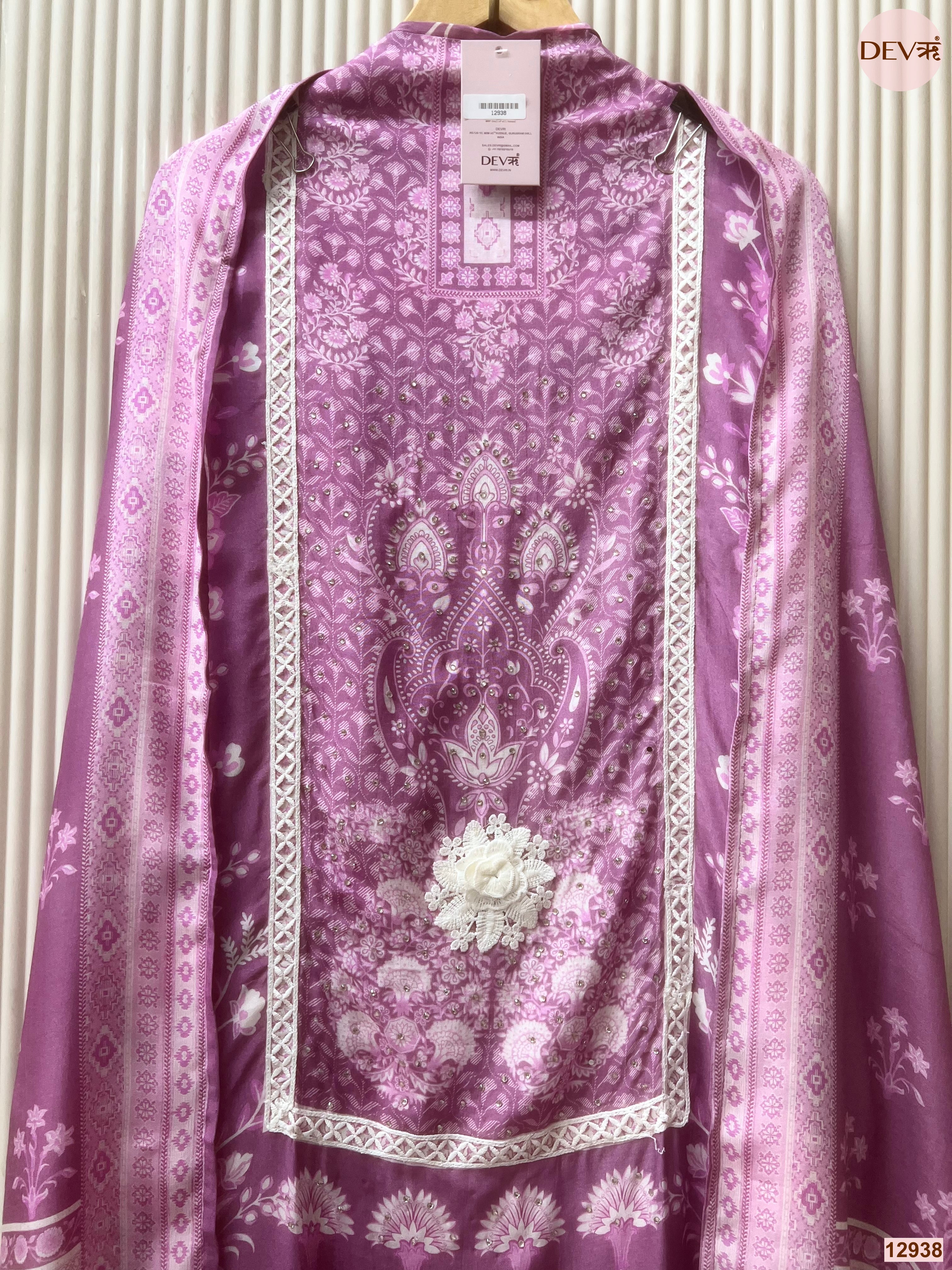 Purple Muslin Printed Unstitched 3-Piece Suit (Devri – D.No 12938)