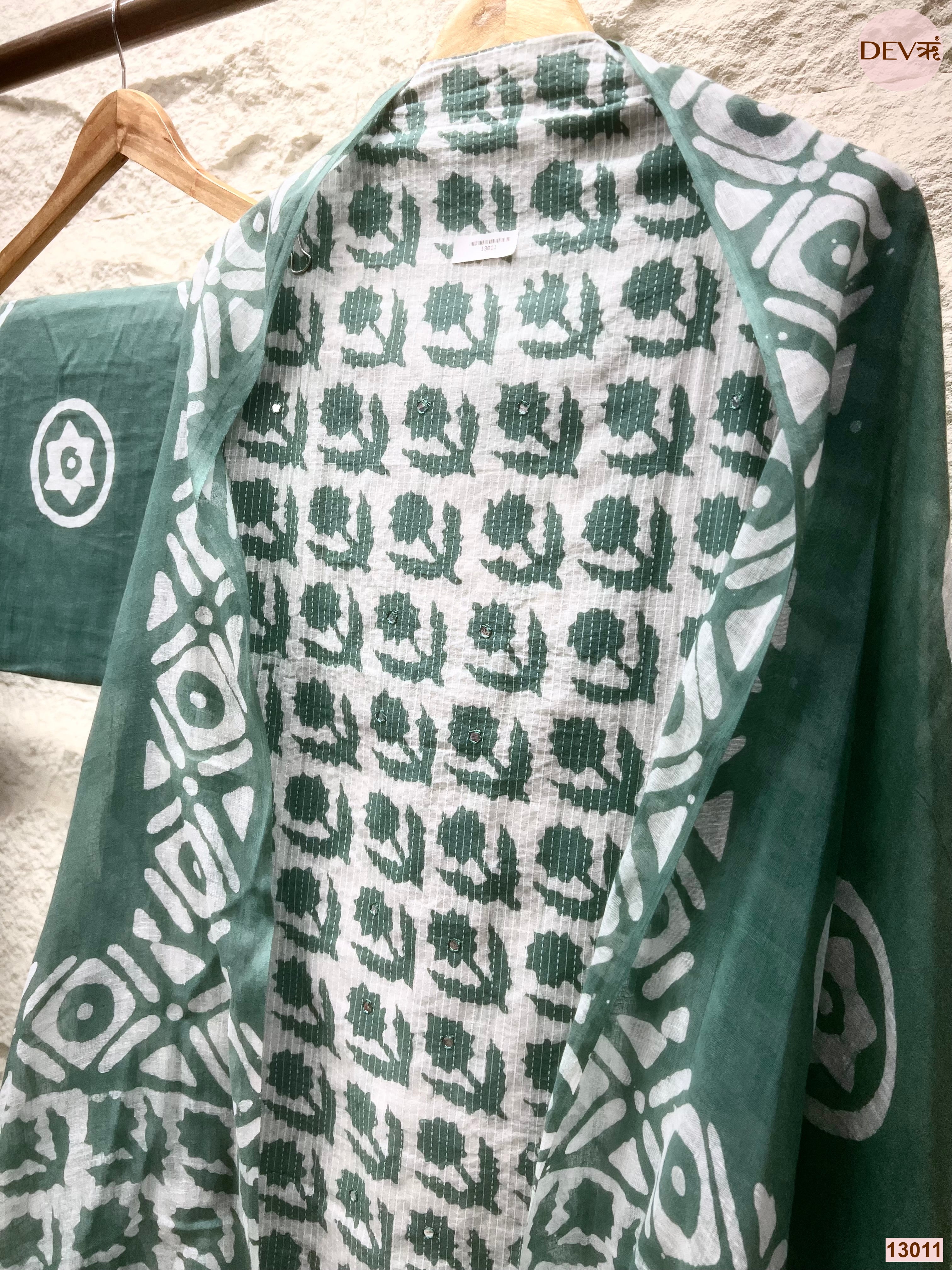 Green Cotton Printed Unstitched 3-Piece Suit (Devri – D.No 13011)