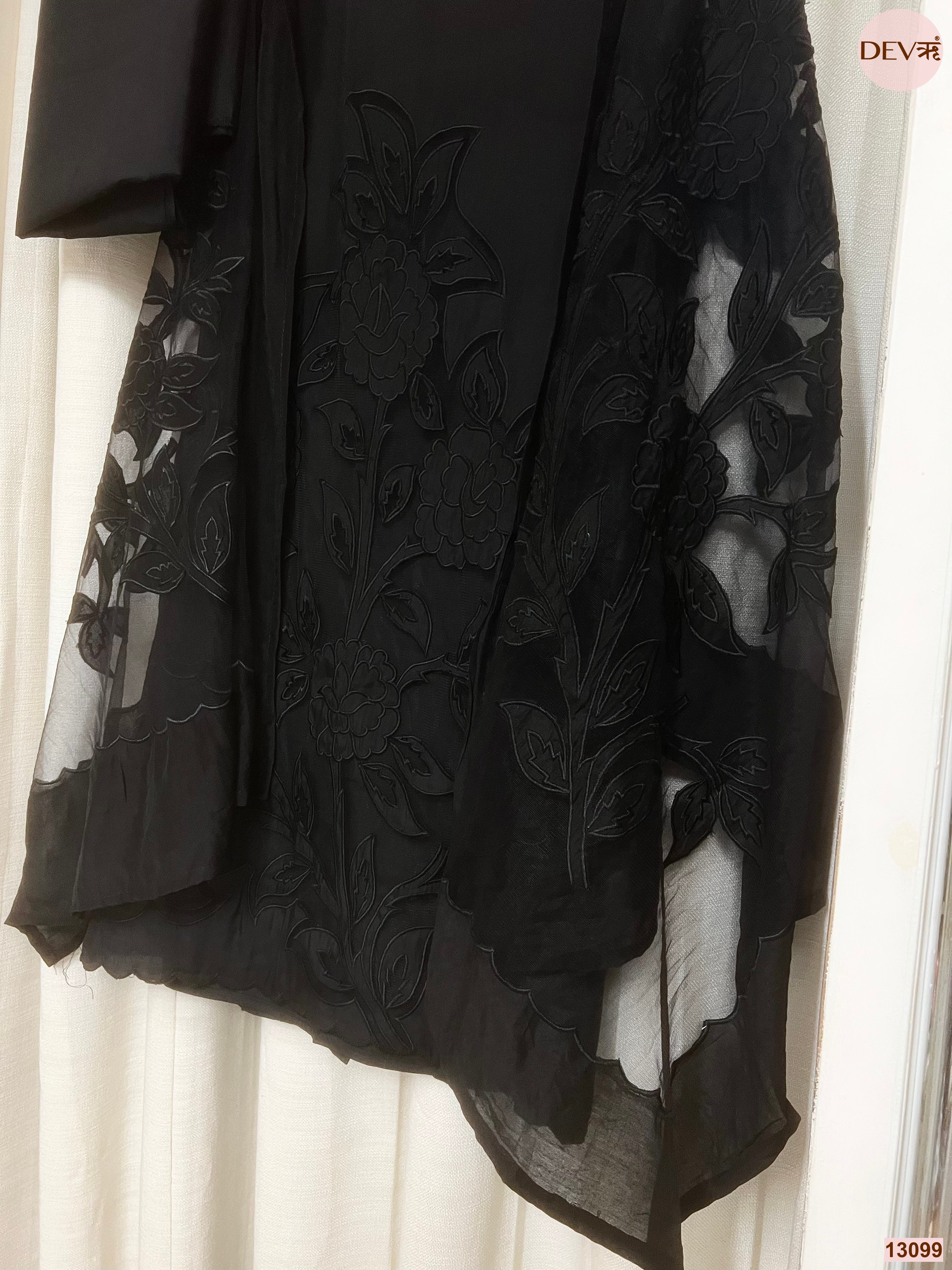 Black Roman Silk Embroidered Unstitched 3-Piece Suit (Devri – D.No 13099)