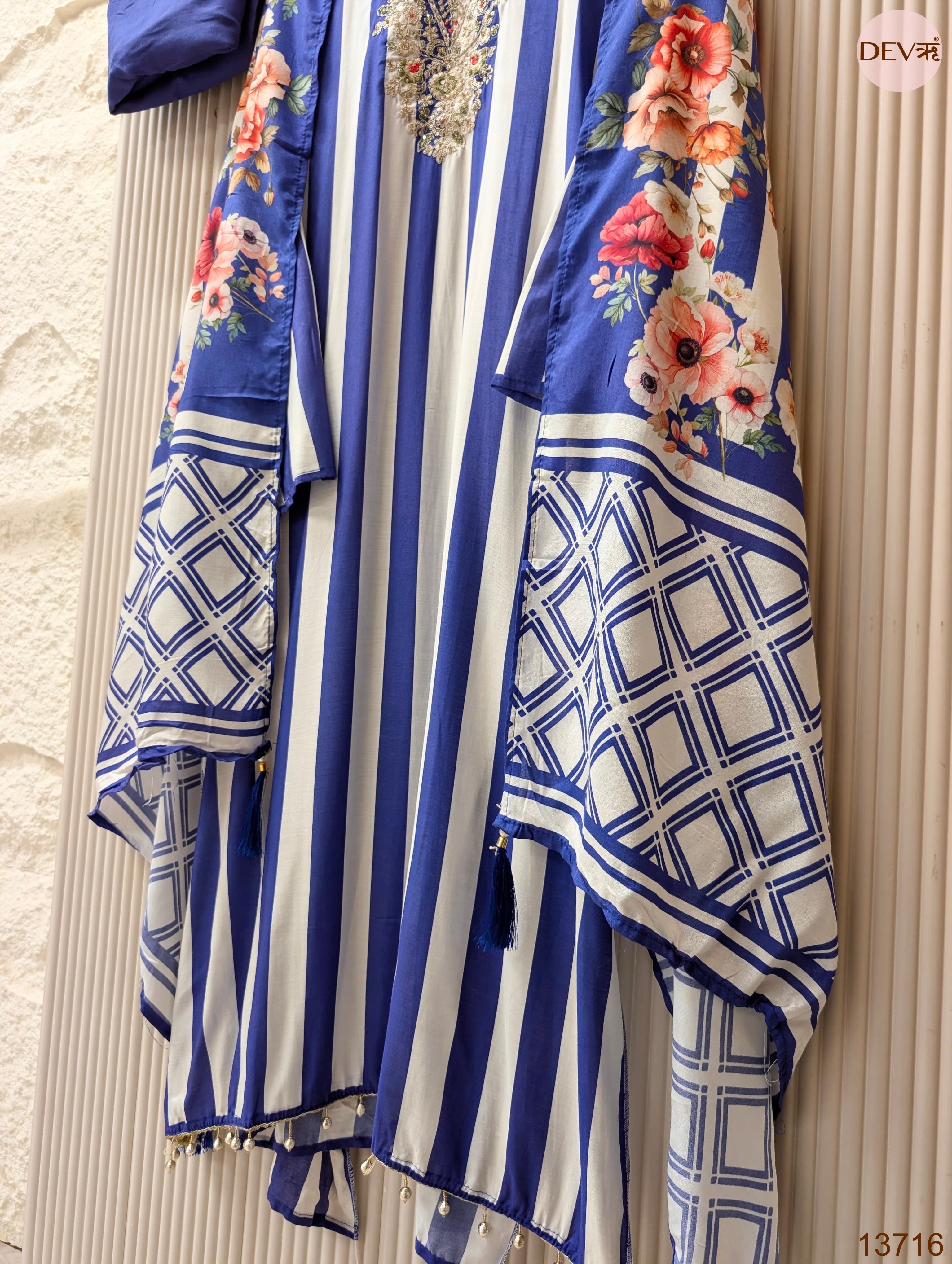 Blue Organza Silk Printed Unstitched 3-Piece Suit (Devri – D.No 13716)