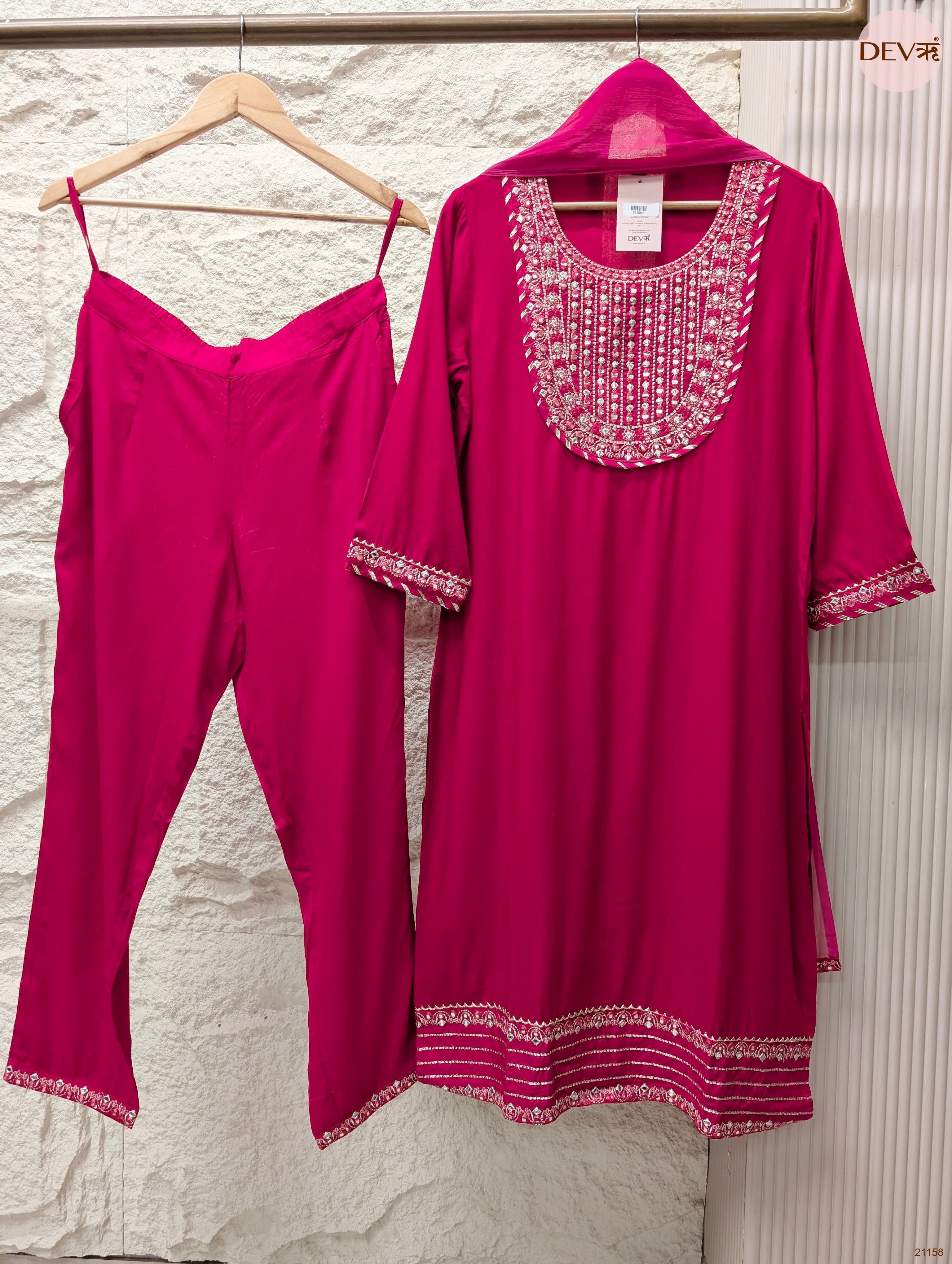 Gulnaar Reyon Embroidered Fuchsia 3-Piece Set (Devri – D.No 21158)