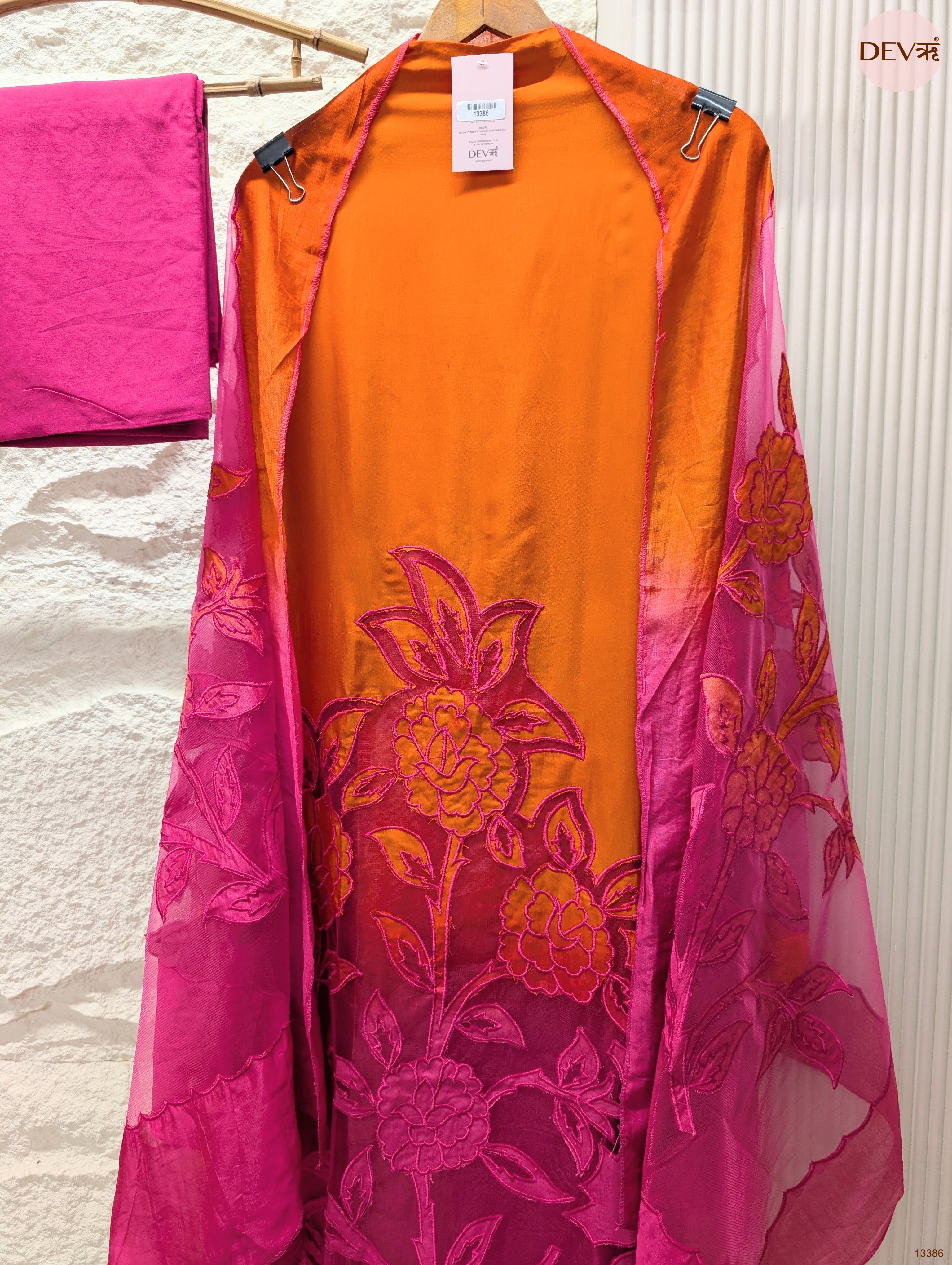 Orange Muslin Embroidered Unstitched 3-Piece Suit (Devri – D.No 13386)