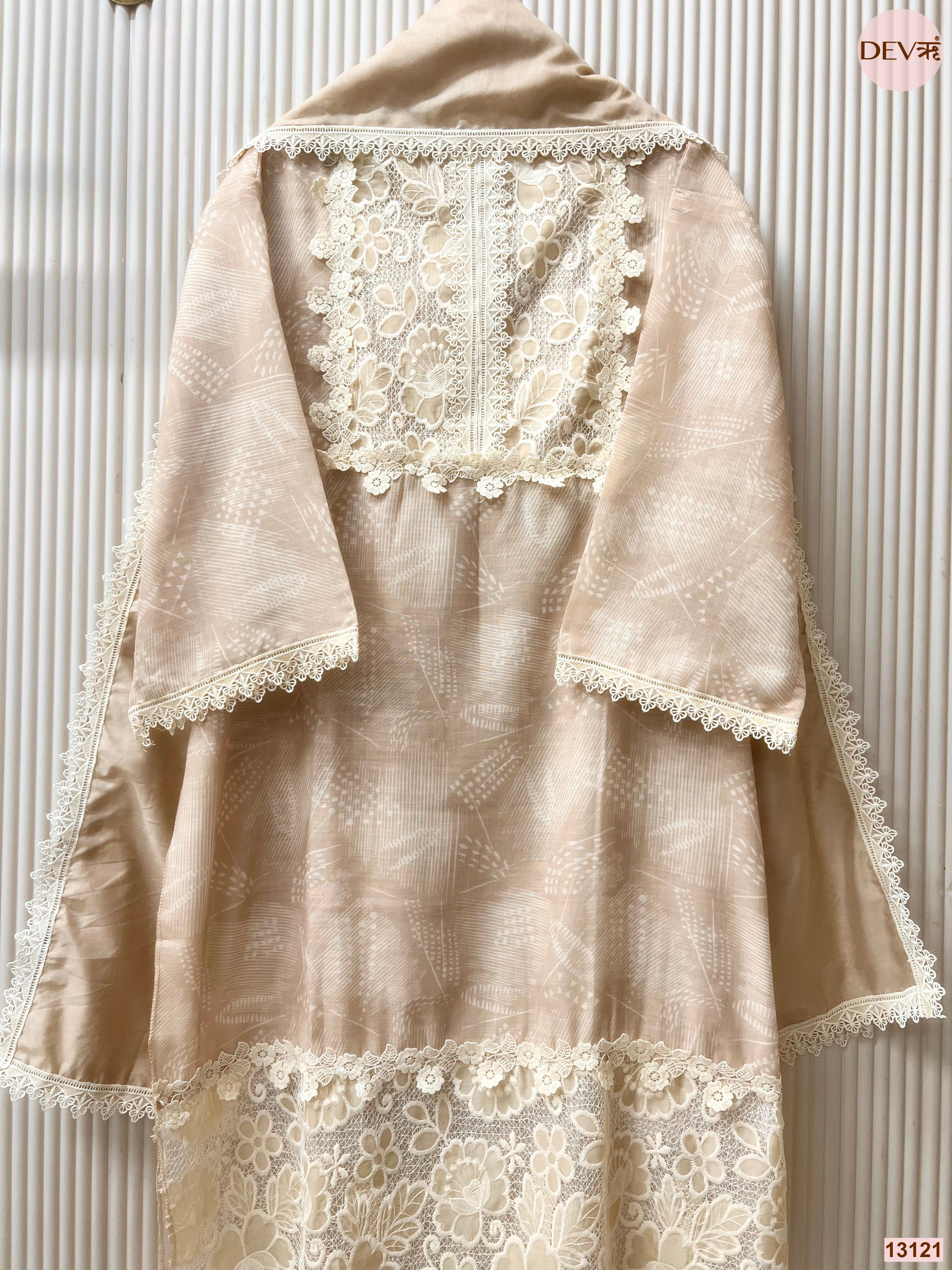 Beige Linen Embroidered Unstitched 3-Piece Suit (Devri – D.No 13121)