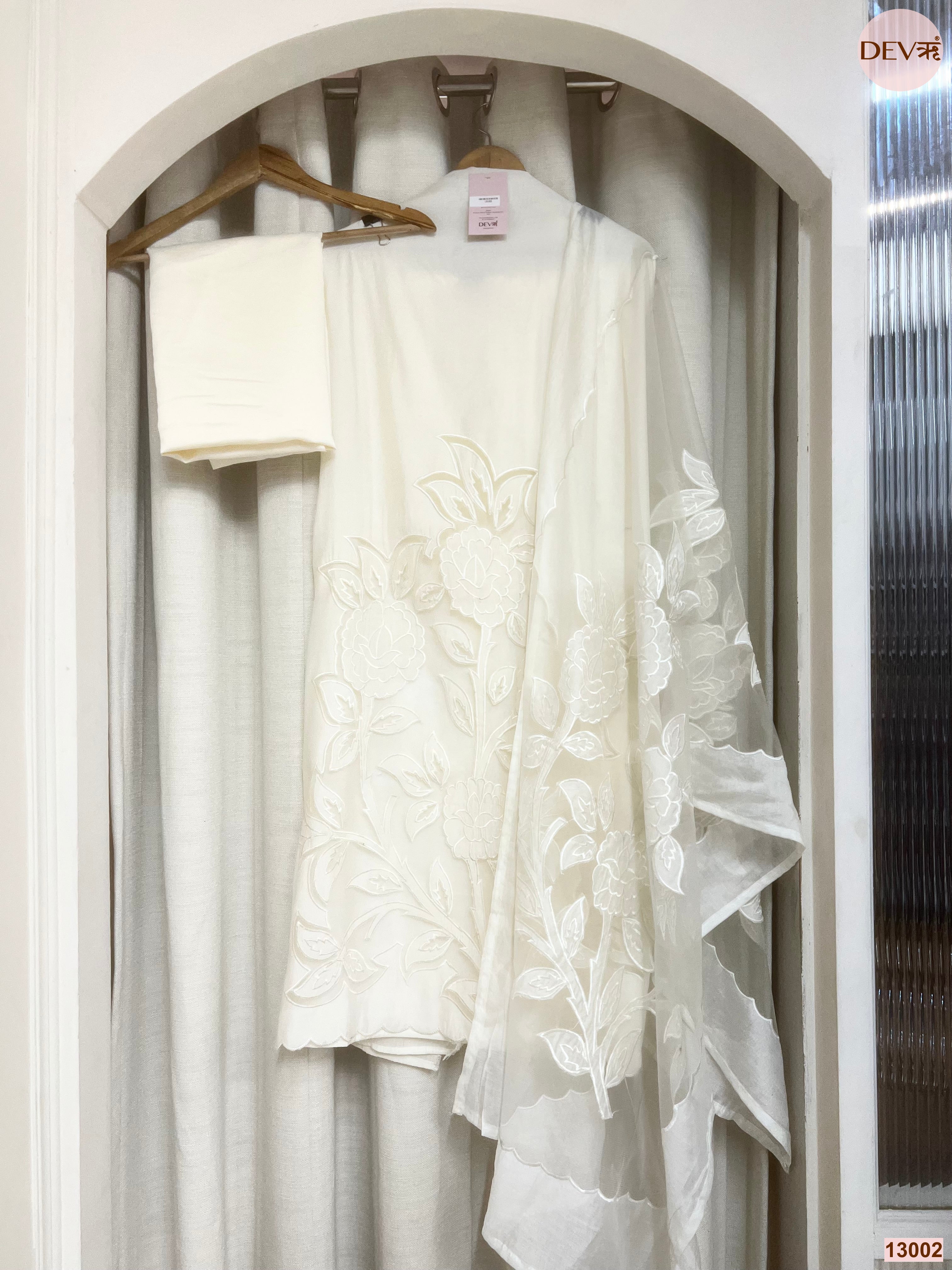 Cream Roman Silk Embroidered Unstitched 3-Piece Suit (Devri – D.No 13002)